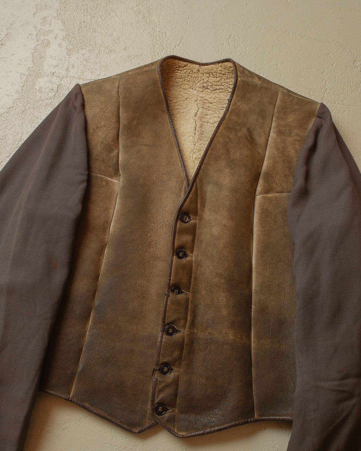 1950s sherpa lined cropped Leather/Cotton Jacket - S