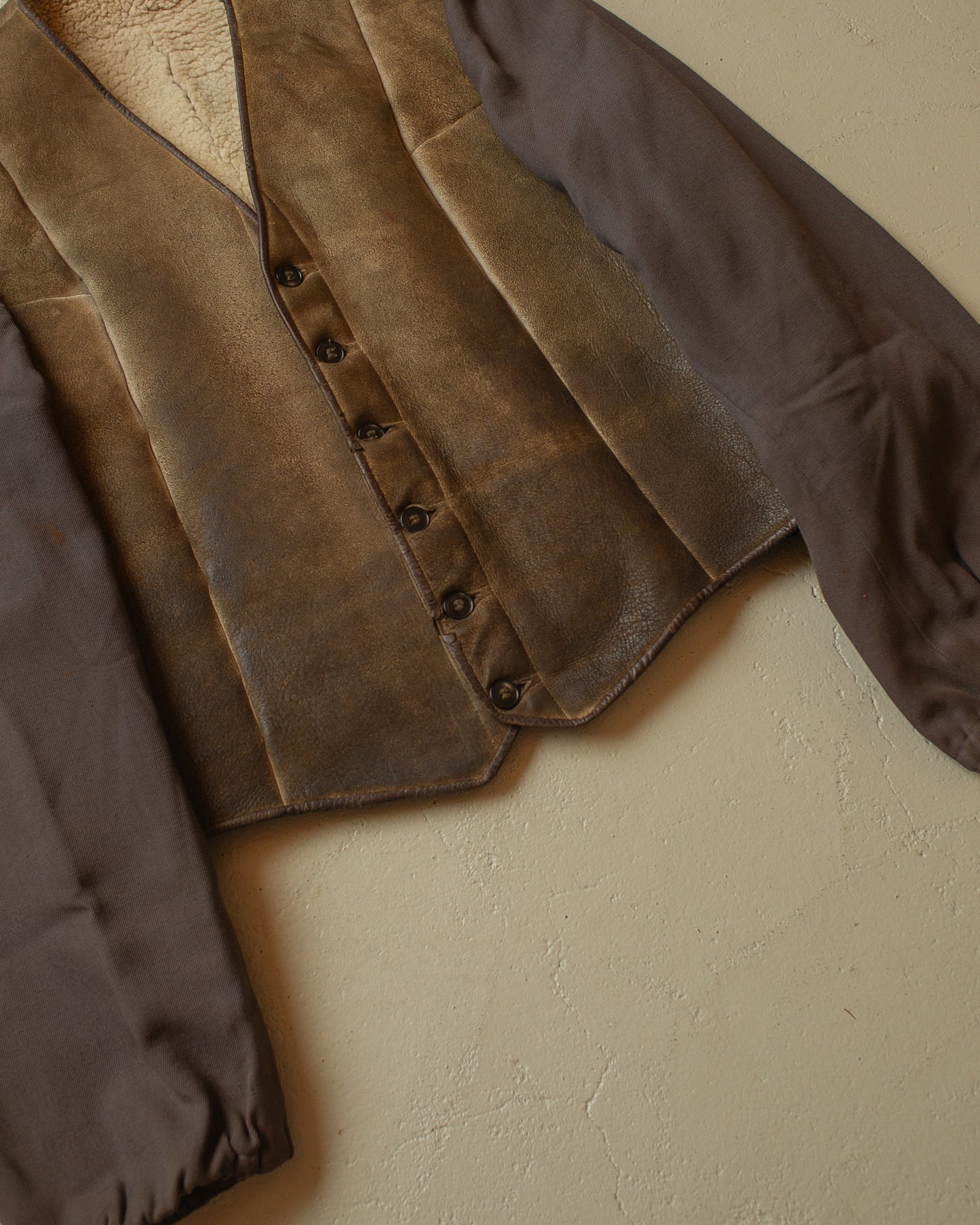1950s sherpa lined cropped Leather/Cotton Jacket - S