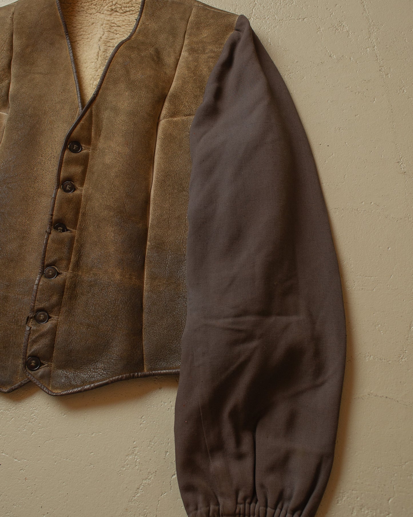1950s sherpa lined cropped Leather/Cotton Jacket - S