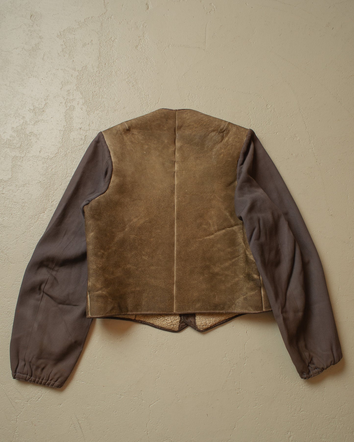 1950s sherpa lined cropped Leather/Cotton Jacket - S