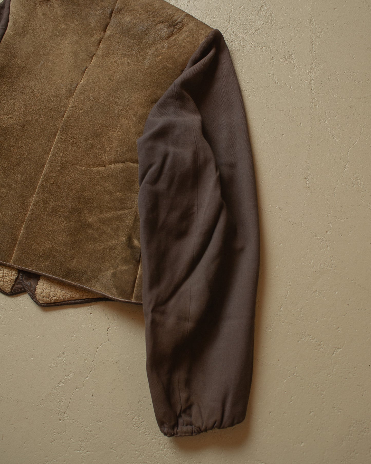 1950s sherpa lined cropped Leather/Cotton Jacket - S