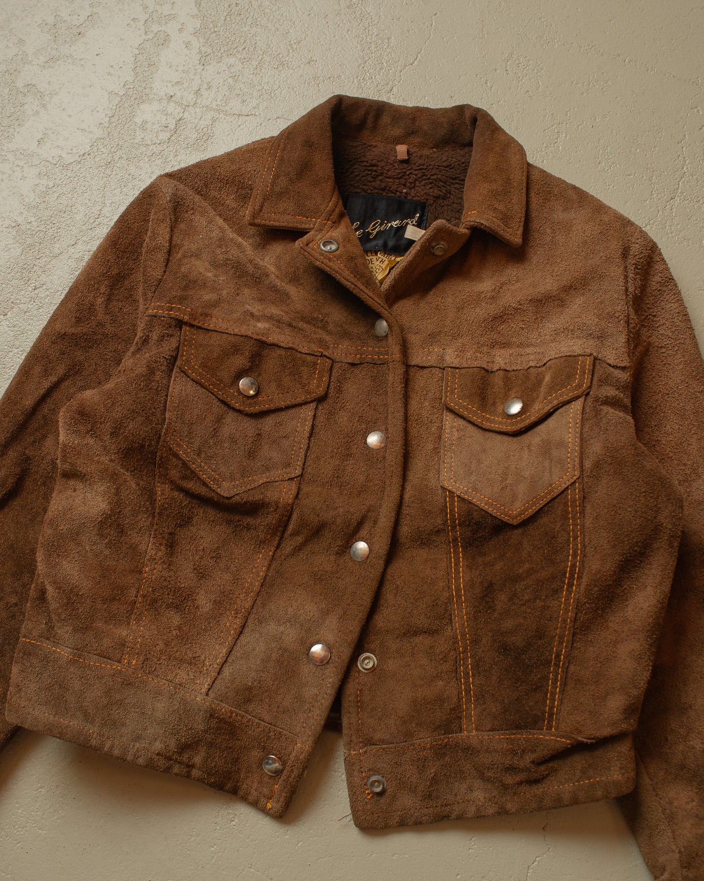 1960s Womens Le Girard Sherpa lined Suede Leather Jacket brown - XS/S