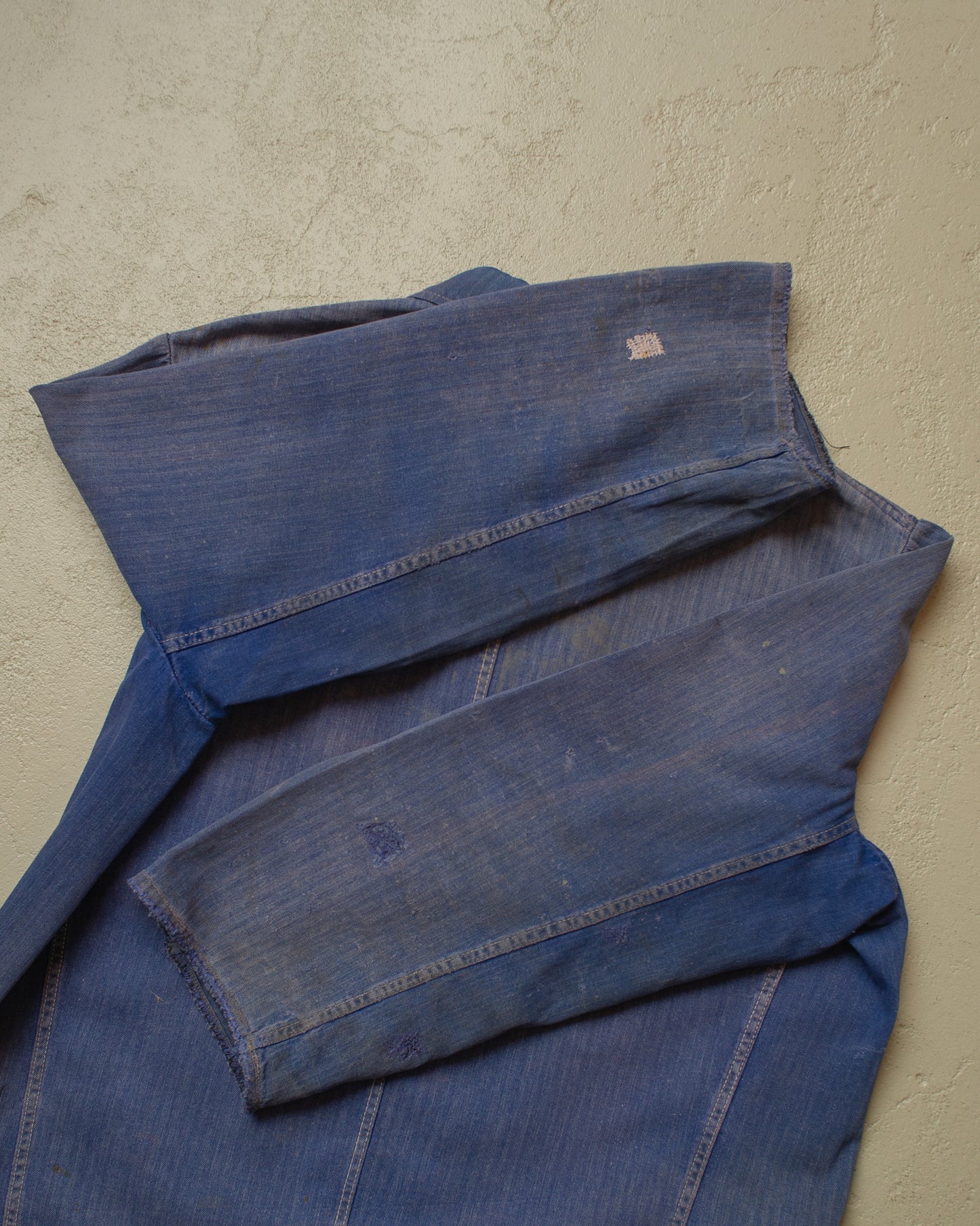 1960s/70s German Faded Herringbone Twill Work Jacket blue - L/XL