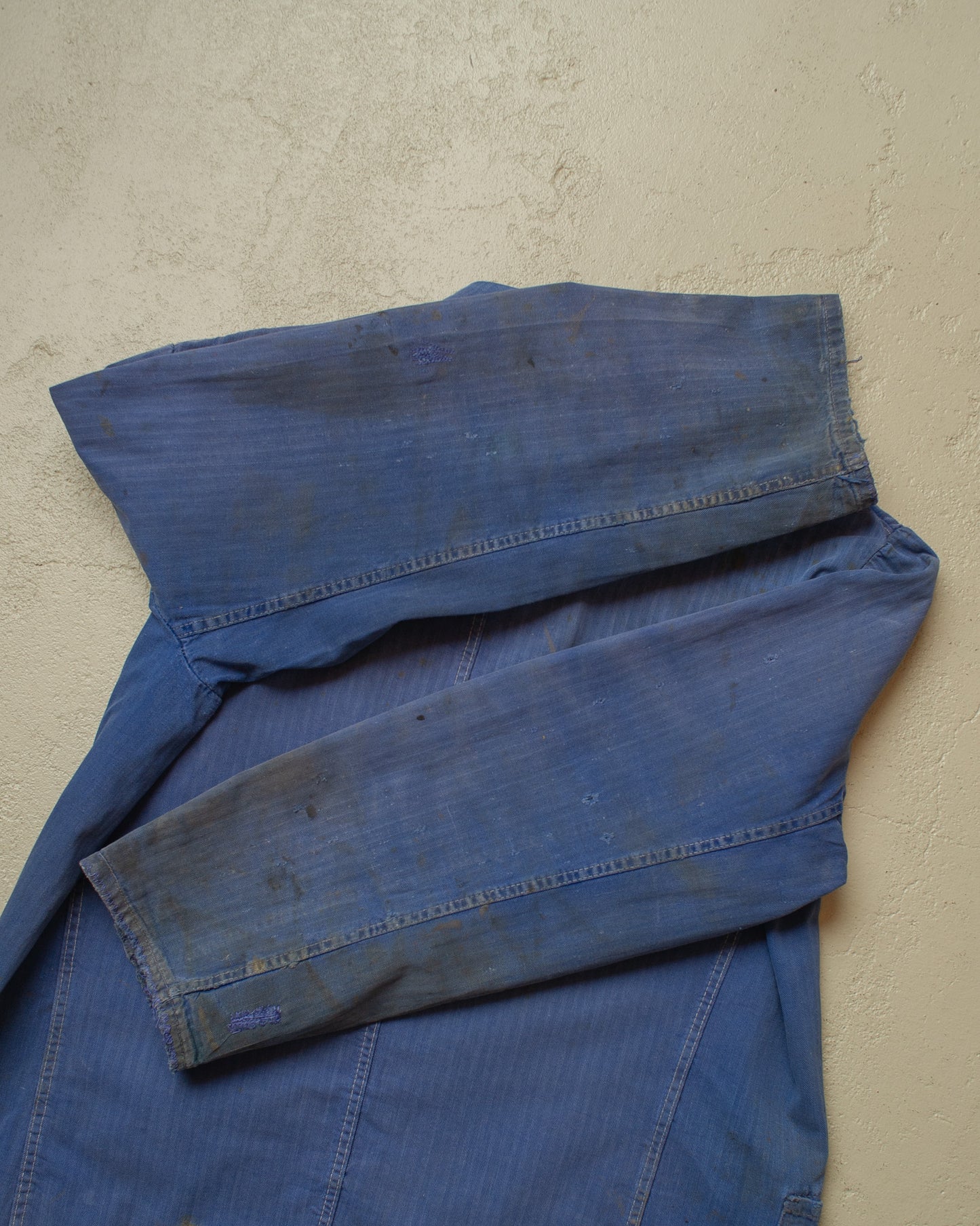 1960s/70s German Faded Herringbone Twill Work Jacket blue - L