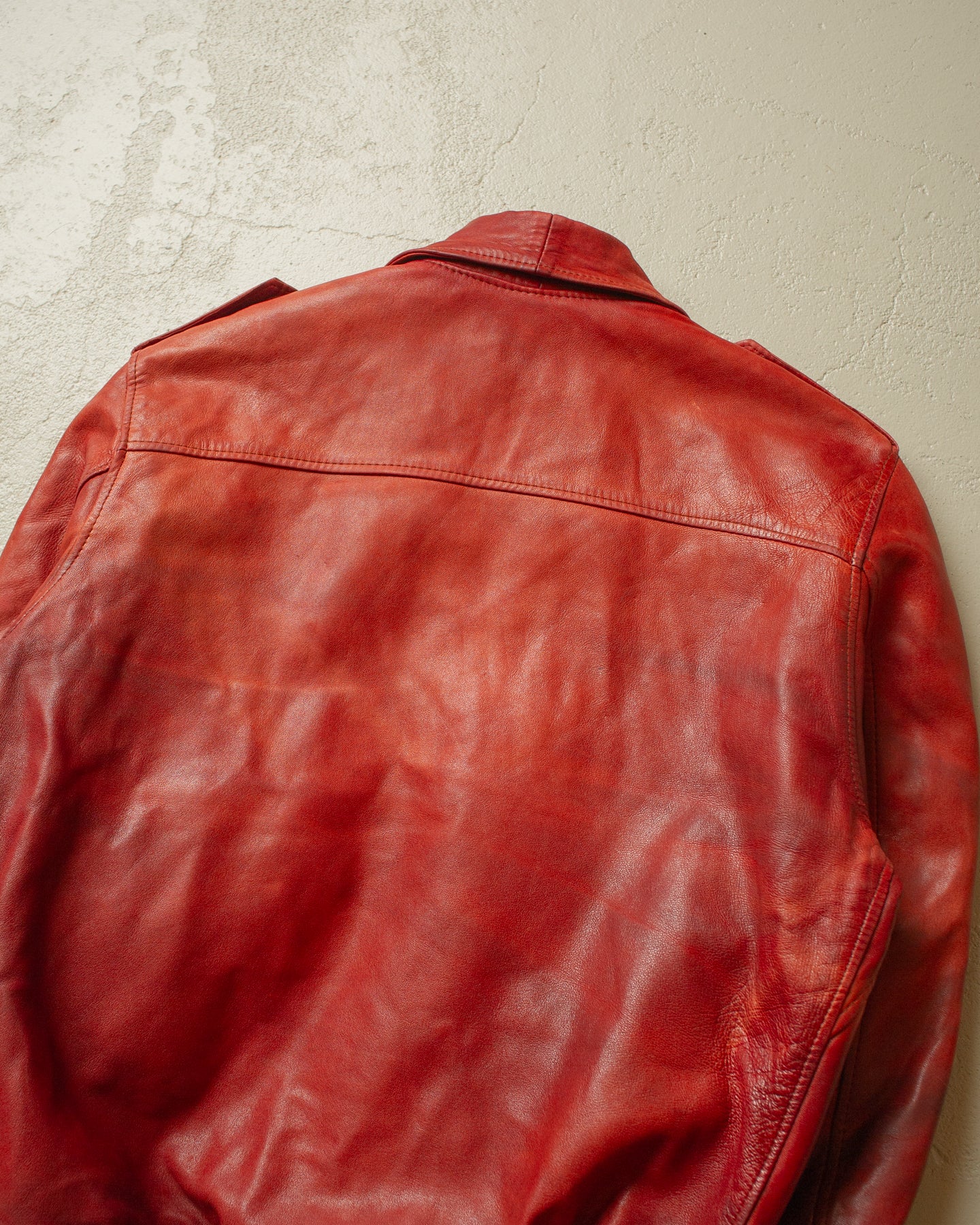 1990s Faded Leather Bomber Jacket red - M