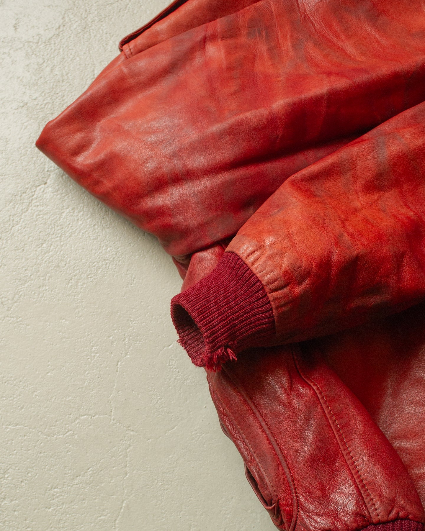 1990s Faded Leather Bomber Jacket red - M