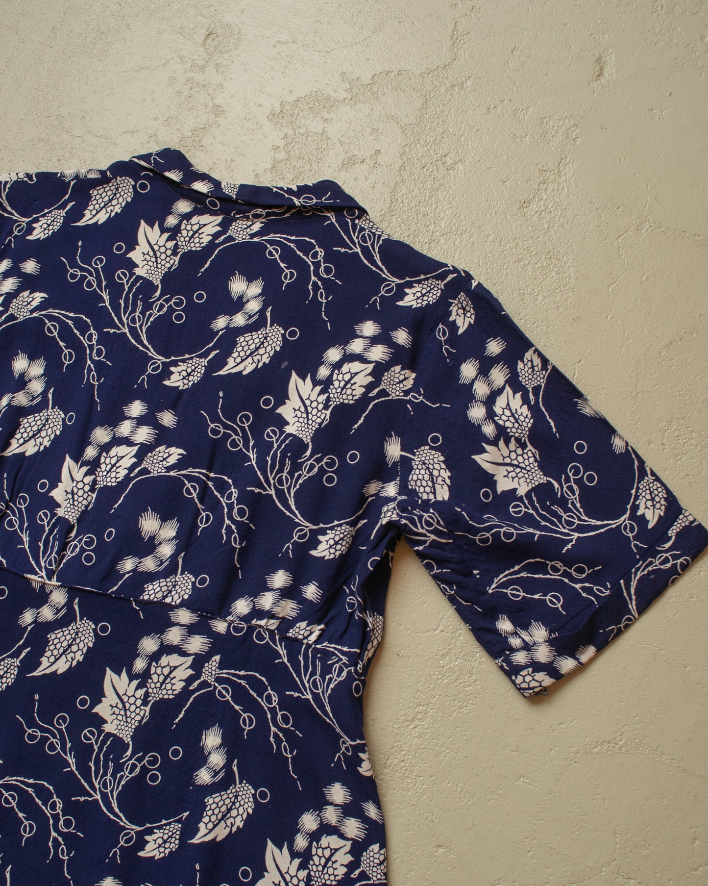 1940s/50s German Womens Flower Print Dress navyblue - M