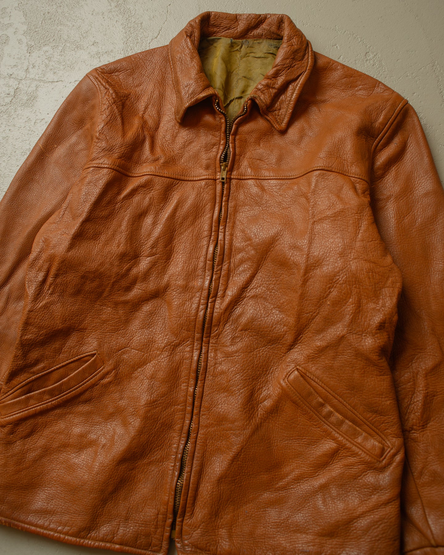 1950s Leather Biker Jacket beige - S/M