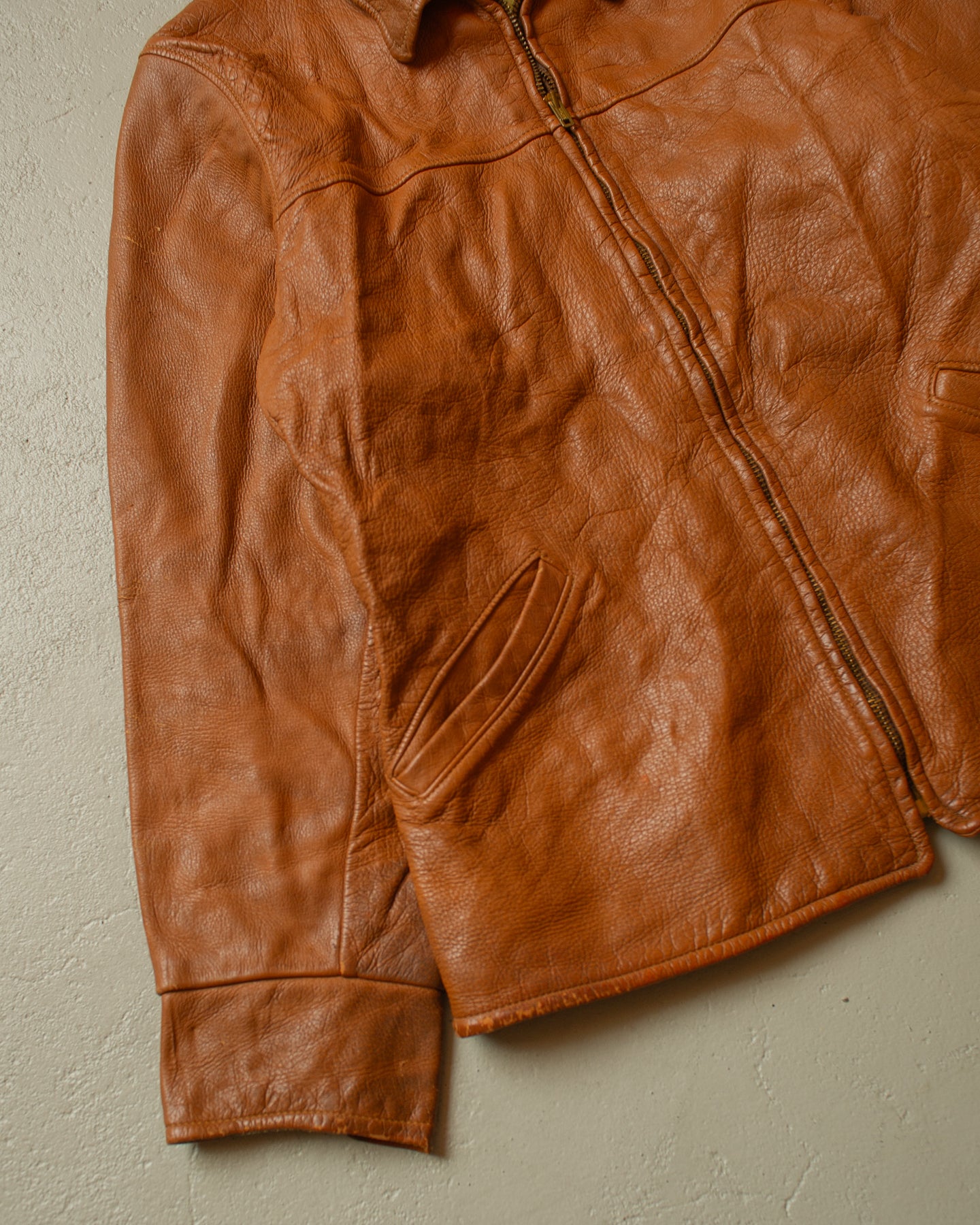 1950s Leather Biker Jacket beige - S/M