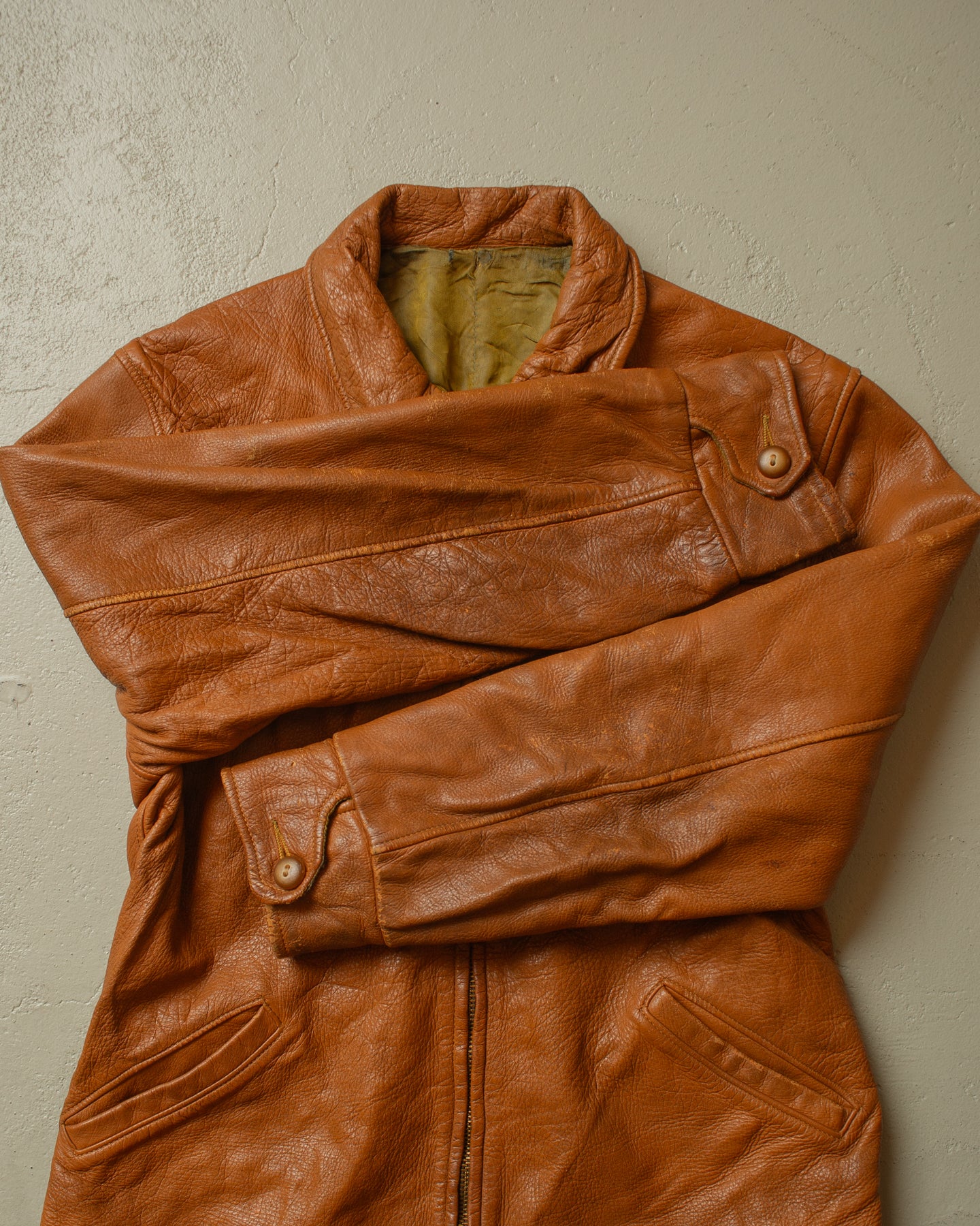 1950s Leather Biker Jacket beige - S/M