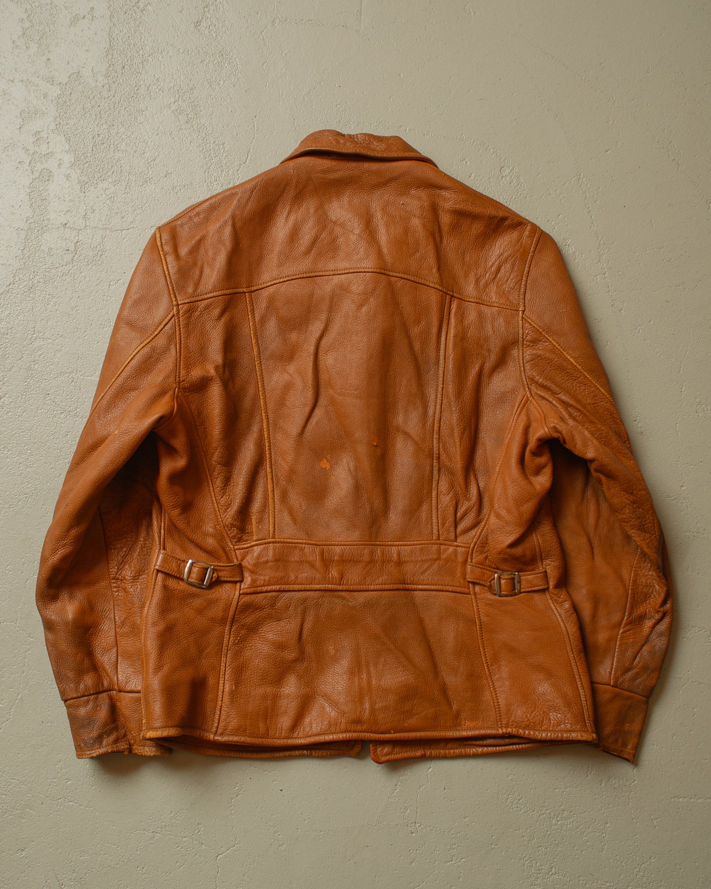 1950s Leather Biker Jacket beige - S/M