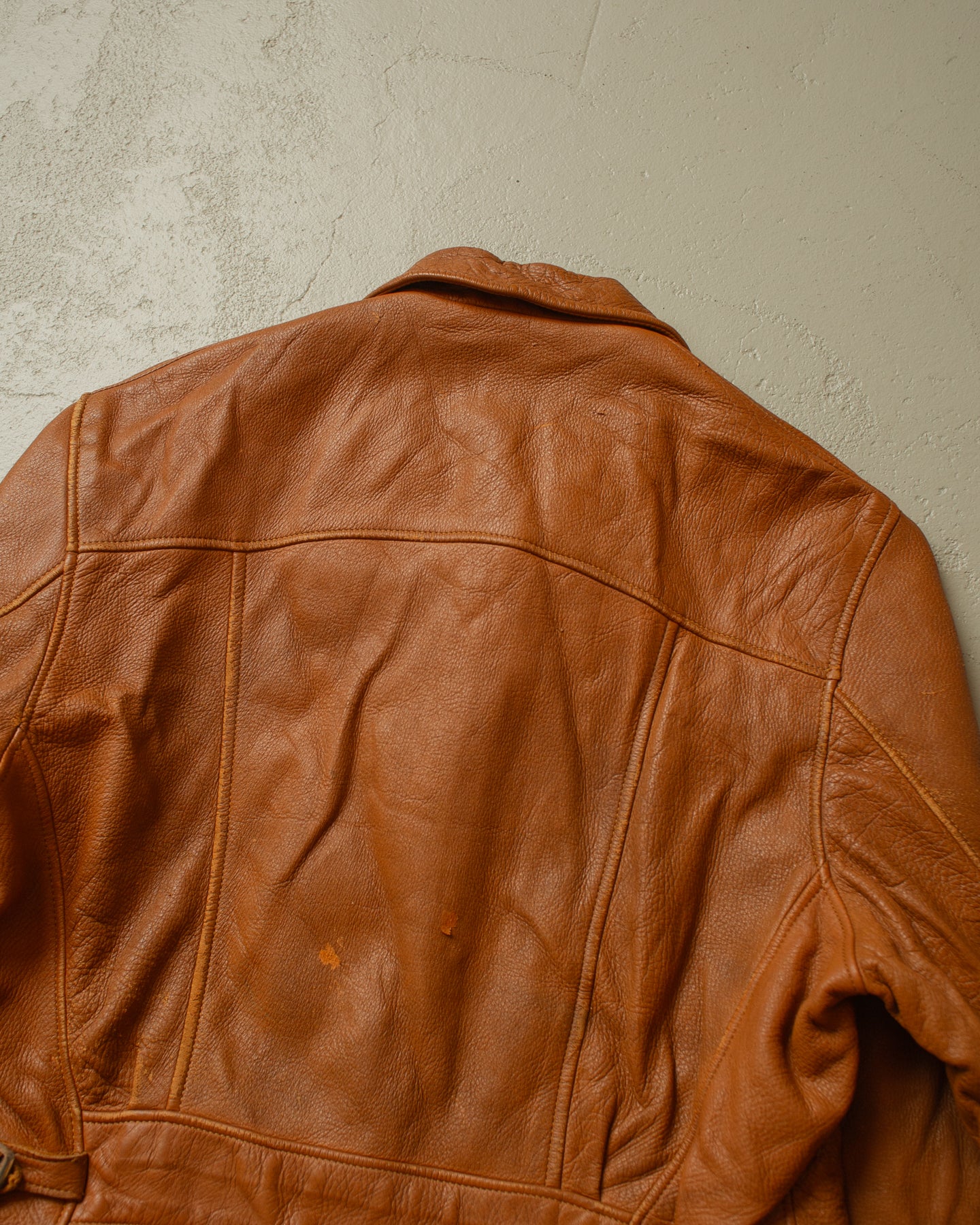 1950s Leather Biker Jacket beige - S/M