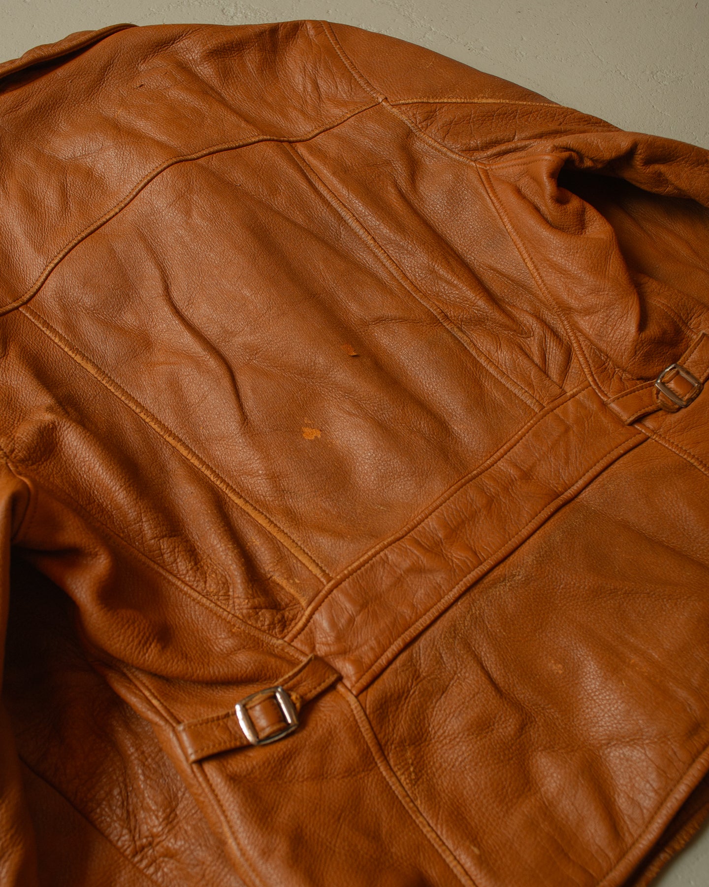 1950s Leather Biker Jacket beige - S/M