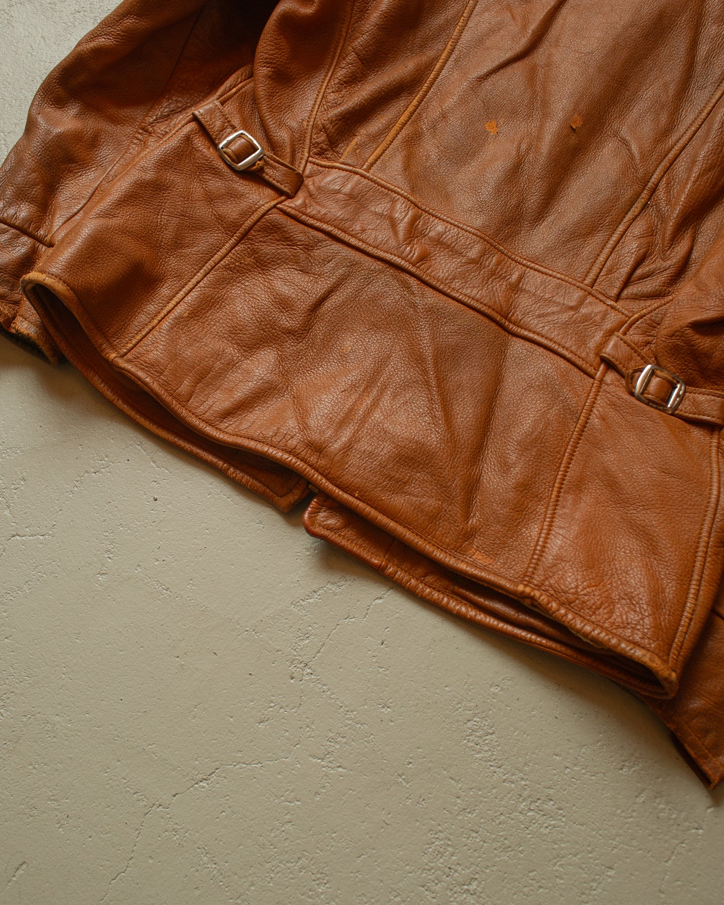 1950s Leather Biker Jacket beige - S/M