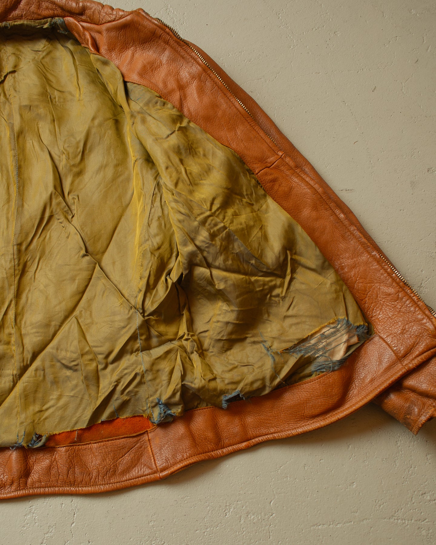 1950s Leather Biker Jacket beige - S/M