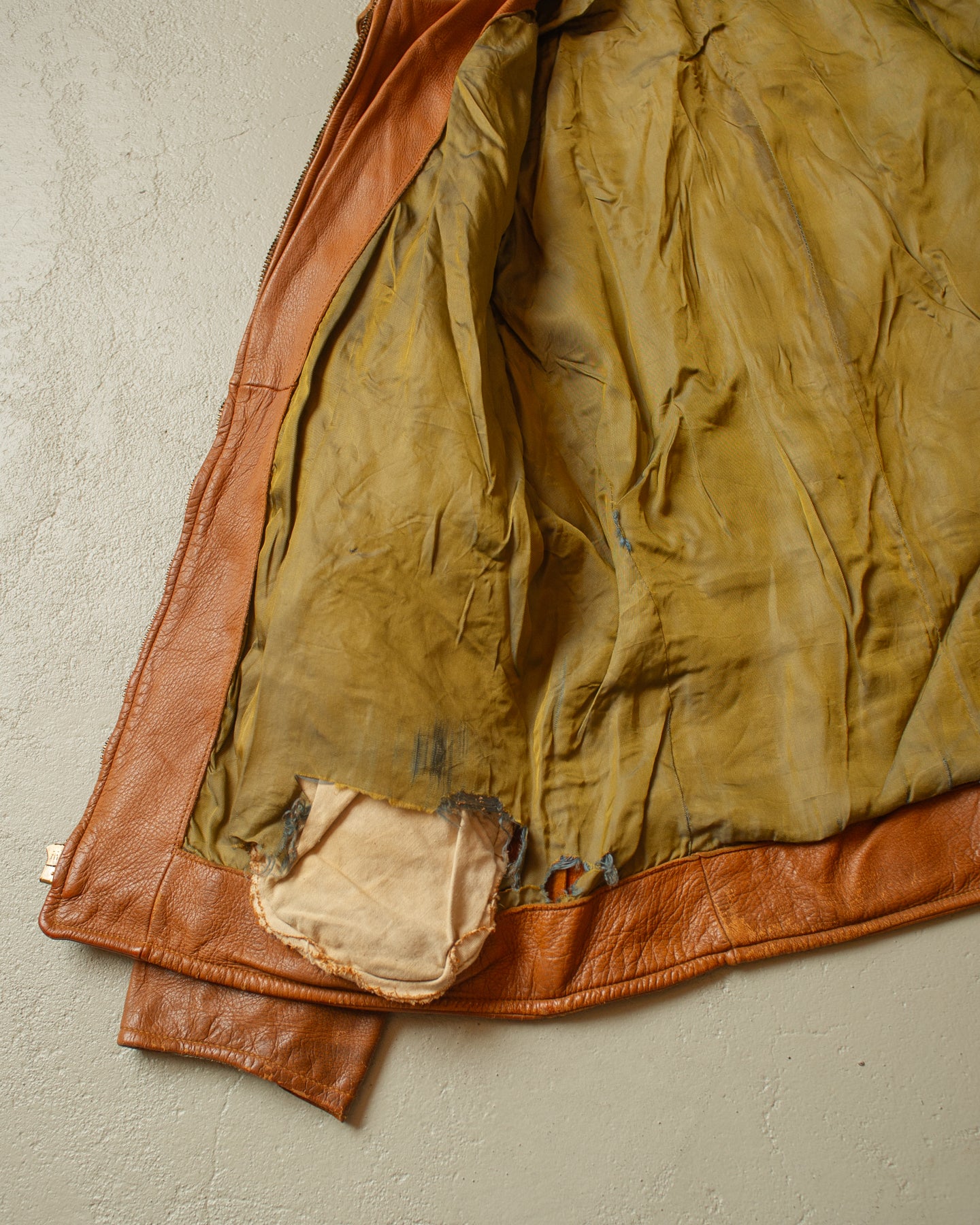 1950s Leather Biker Jacket beige - S/M