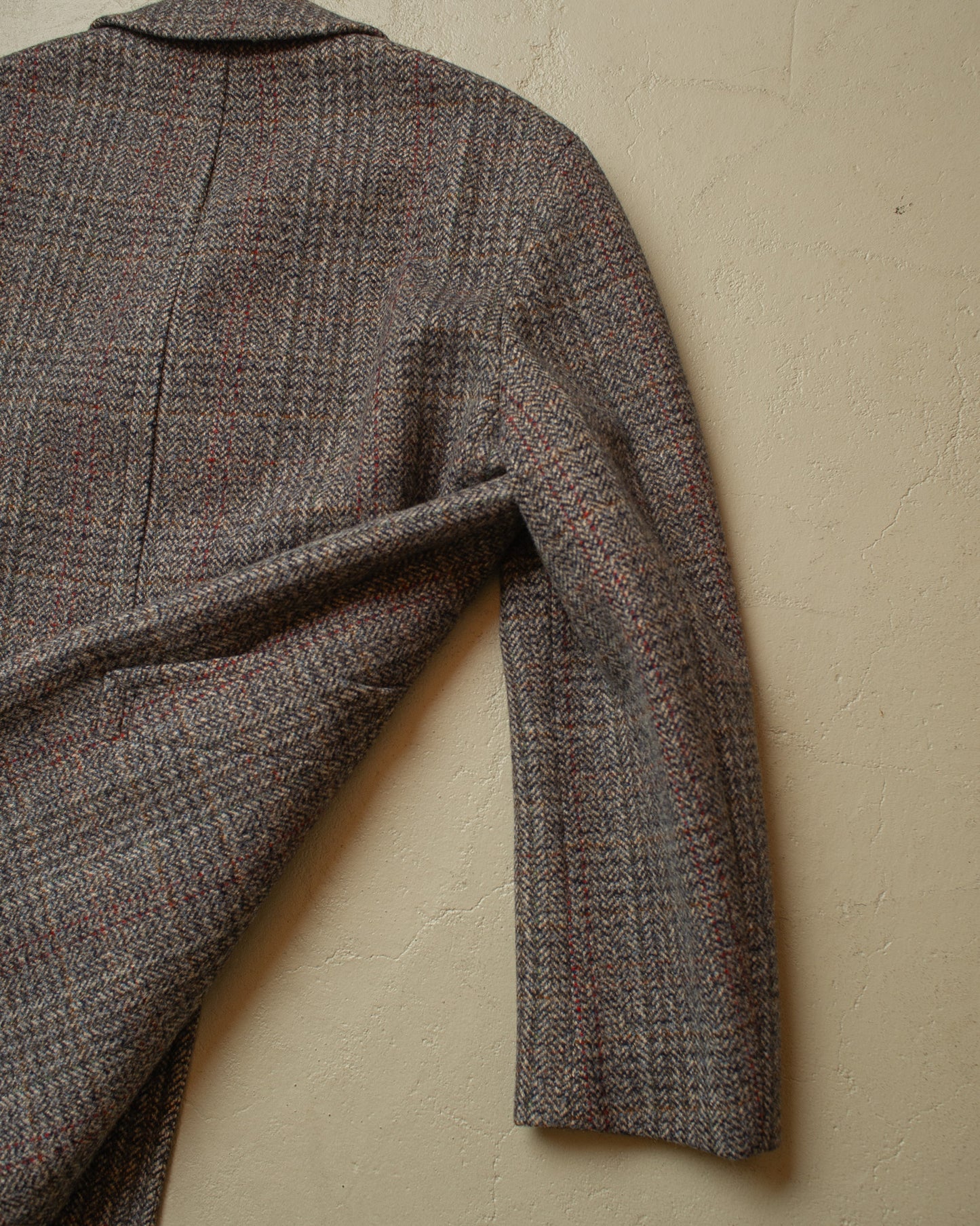 1960s German Herringone Tweed Check Short Overcoat grey - L/XL
