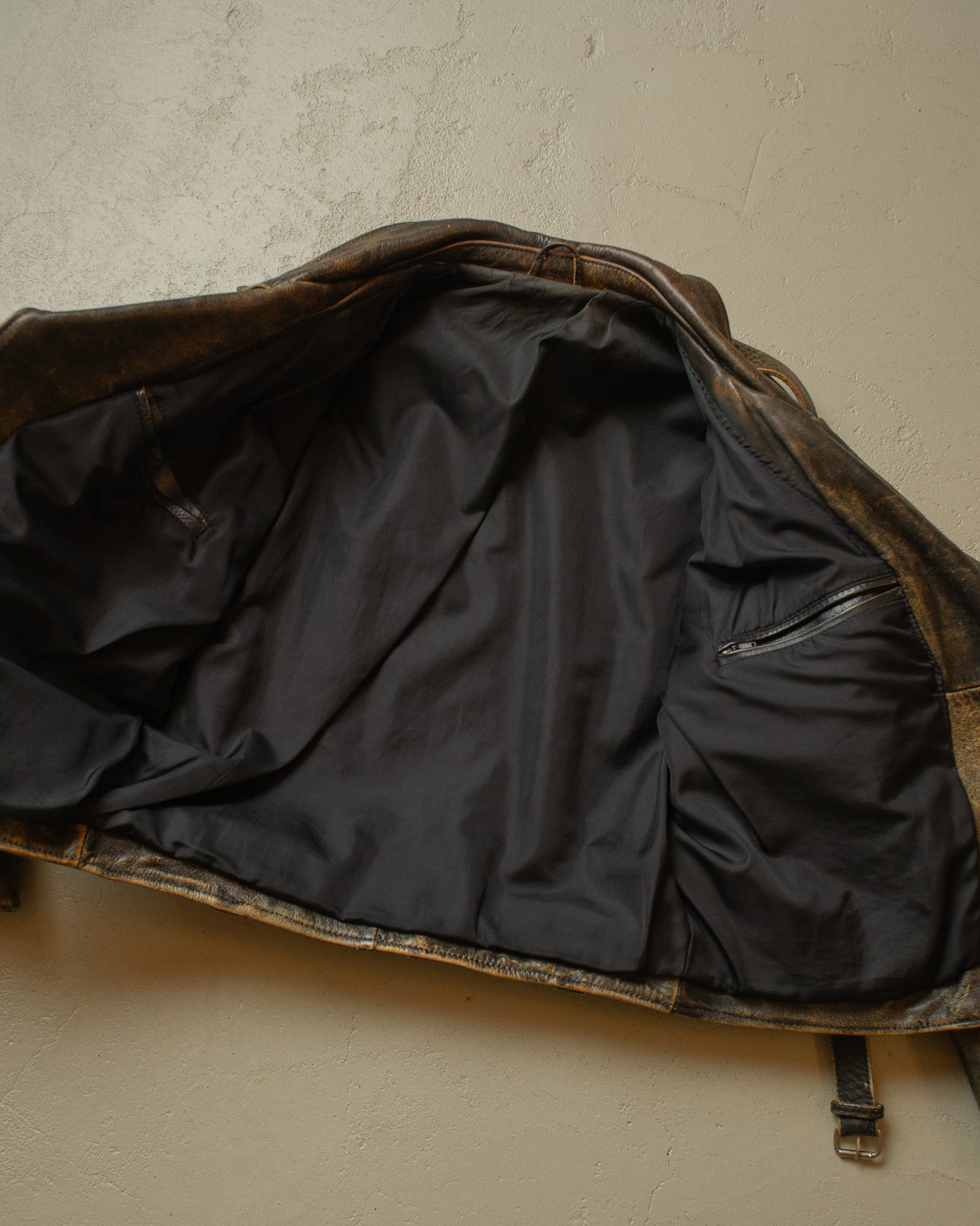 1980s Faded Leather Biker Jacket black - M/L