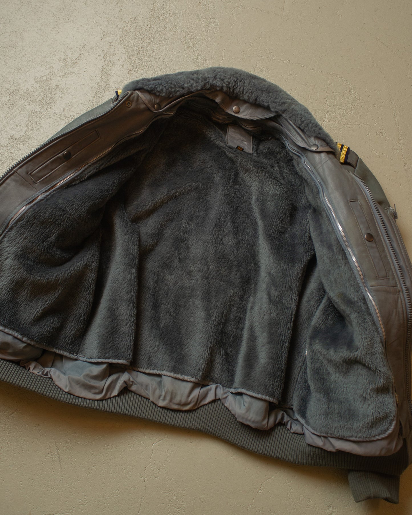 1990s Leather Sherpa lined Flight Bomber Jacket grey - XL