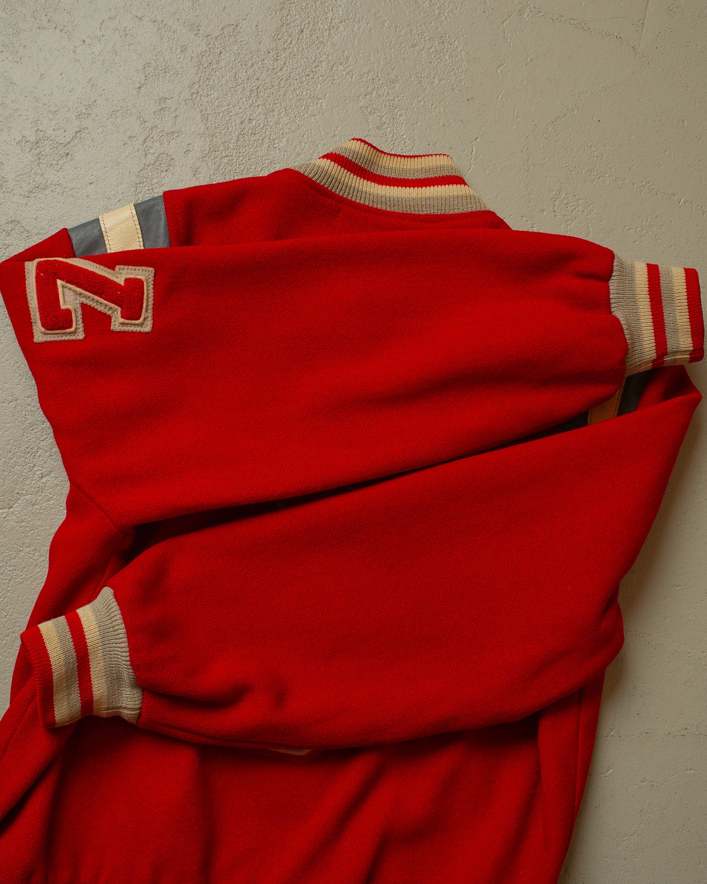 1970s JC Penney Trojans Wool Varsity Jacket red - M/L
