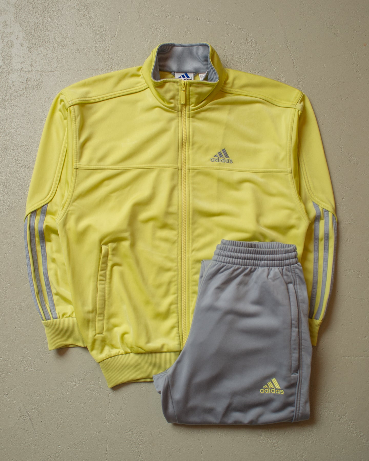 2000s Adidas Two Tone Tracksuit yellow/grey - M