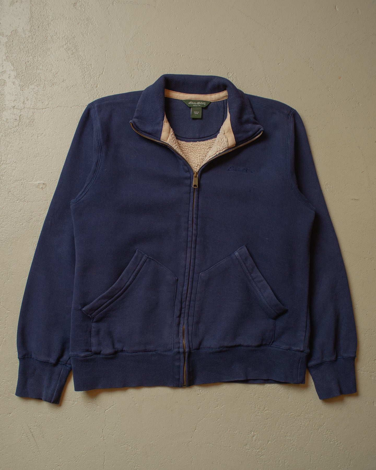 2000s Eddie Bauer sherpa lined Zip Sweatshirt navyblue - L