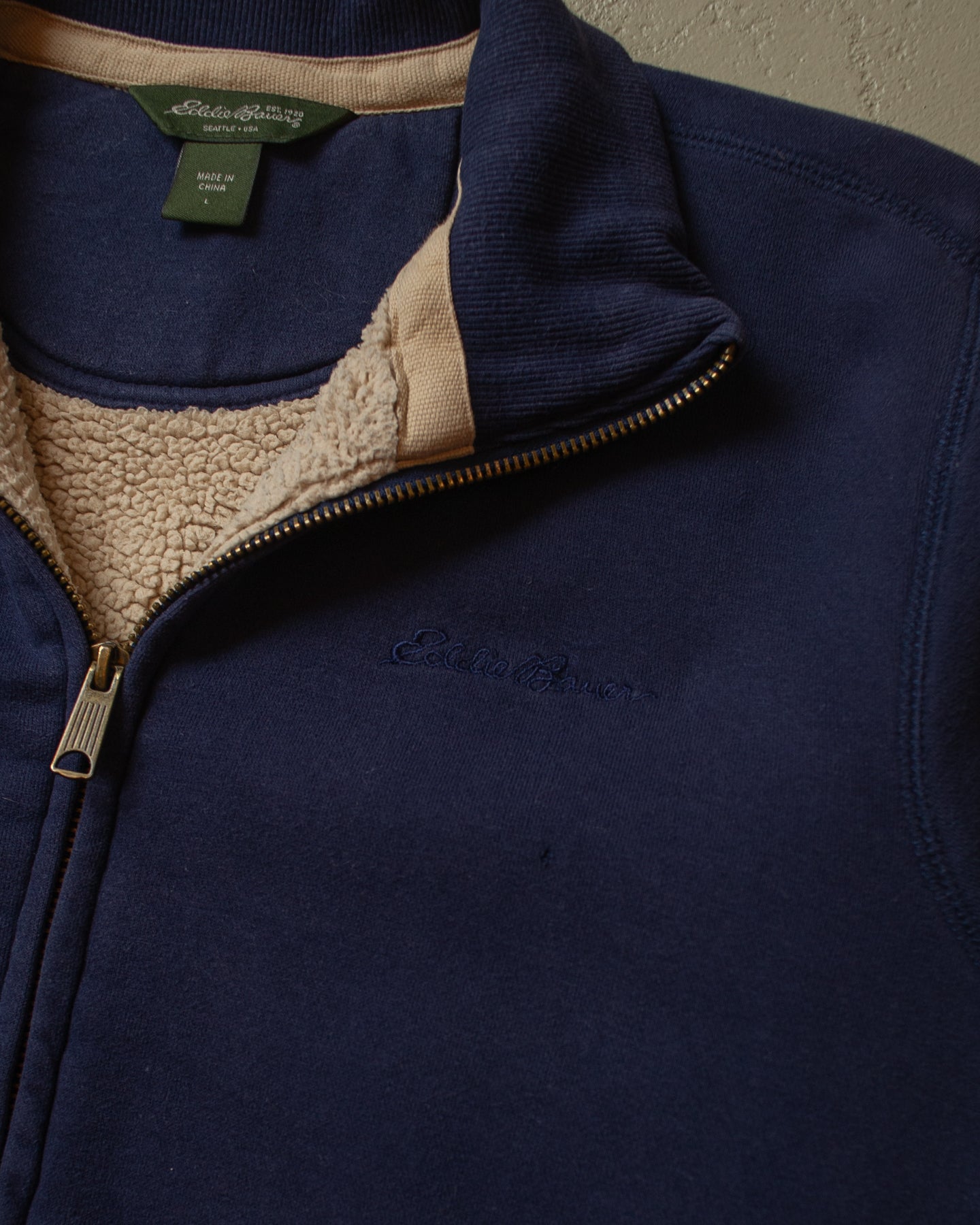 2000s Eddie Bauer sherpa lined Zip Sweatshirt navyblue - L