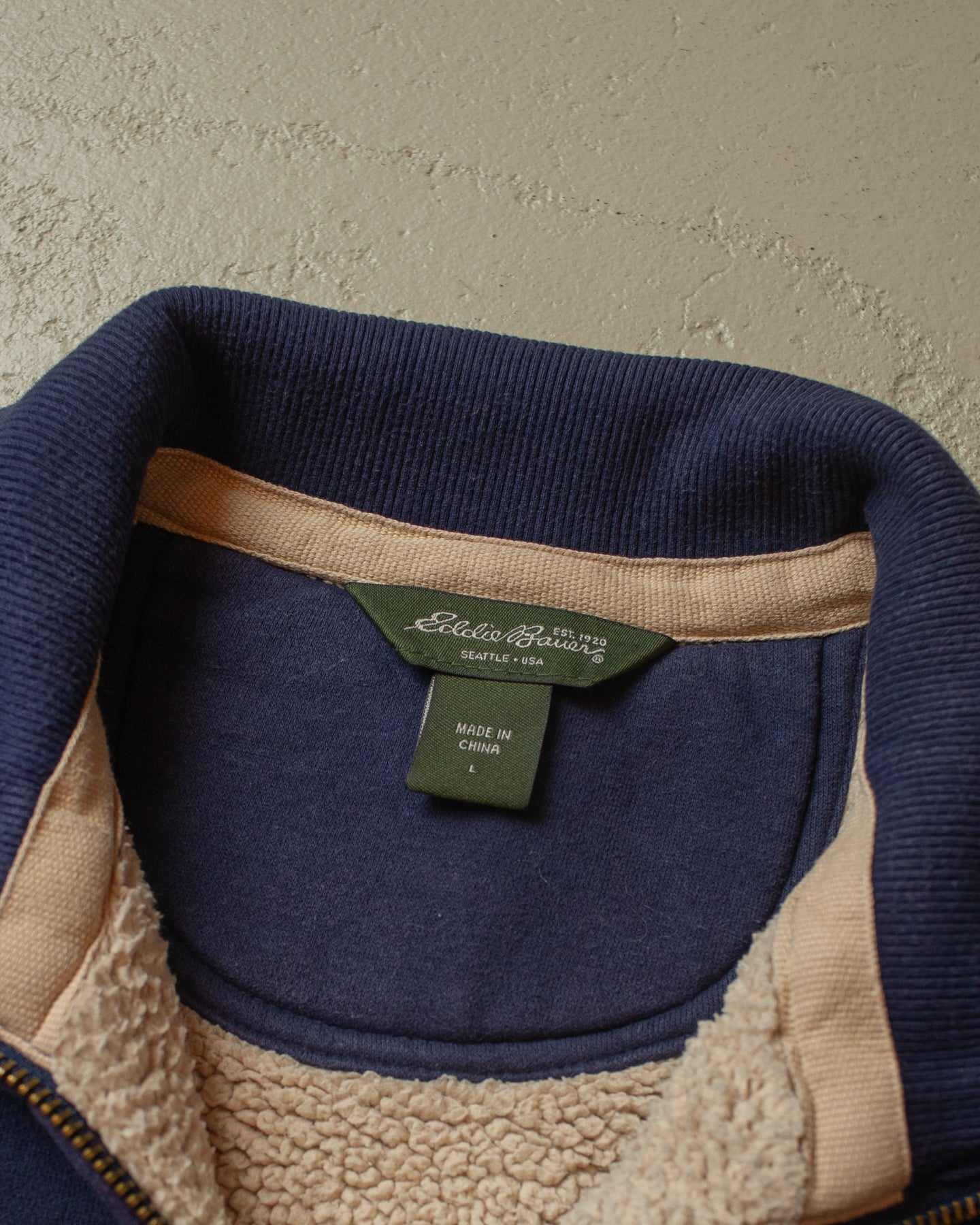 2000s Eddie Bauer sherpa lined Zip Sweatshirt navyblue - L