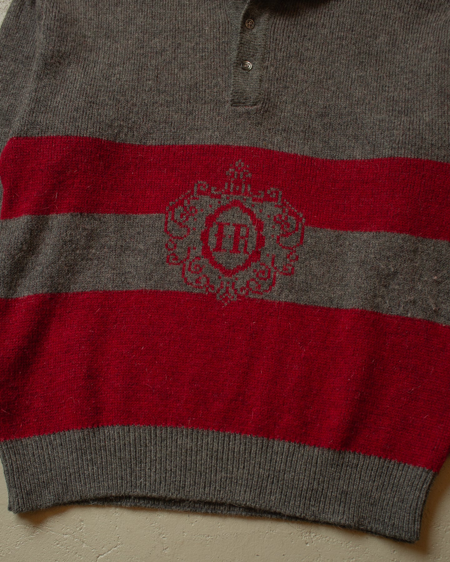 1980s Fruit of the Loom Button Up Knit grey/red - M