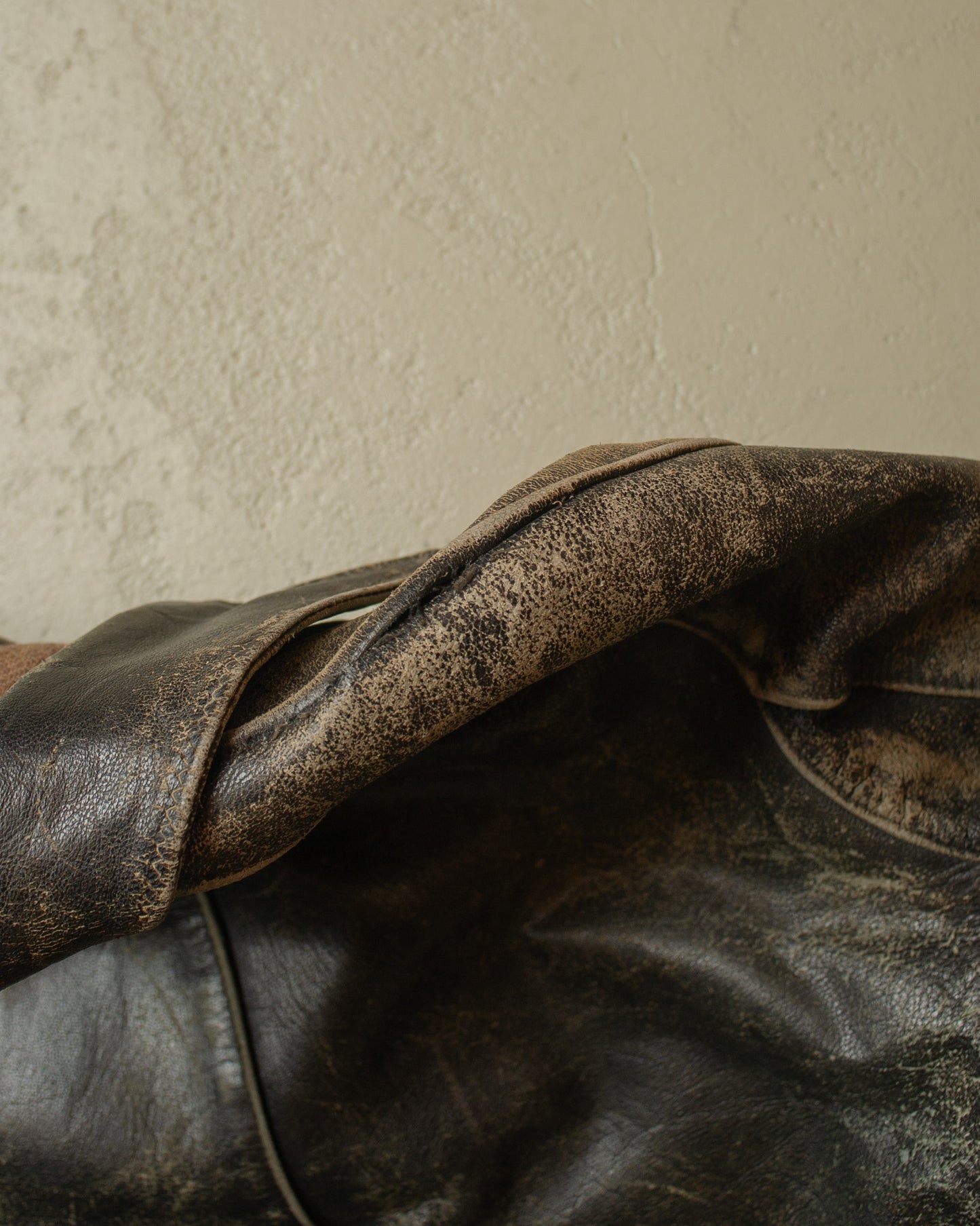 1930s German Faded Leather Biker Jacket black - L