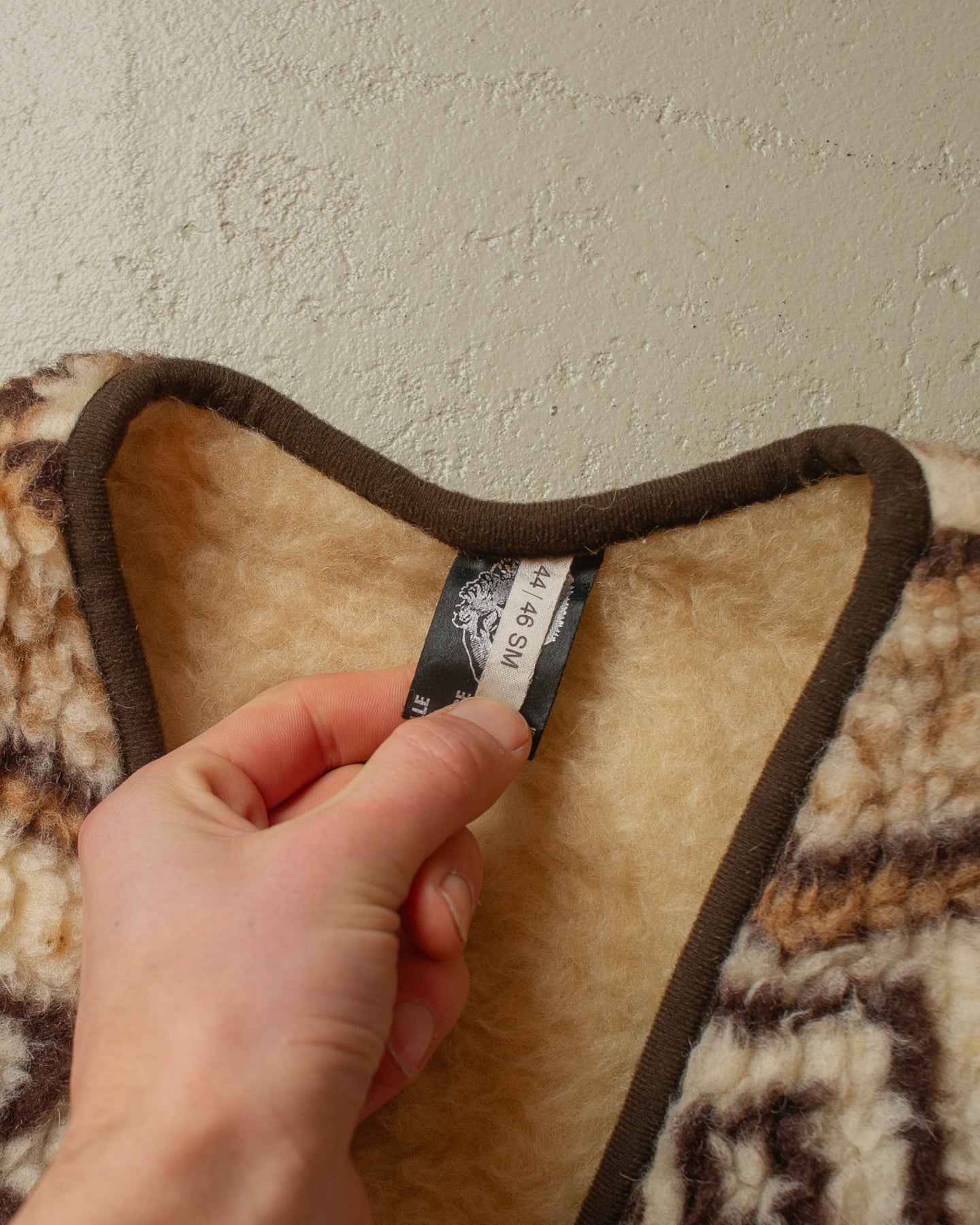 1980s Sherpa lined Wool Vest beige/brown - M/L