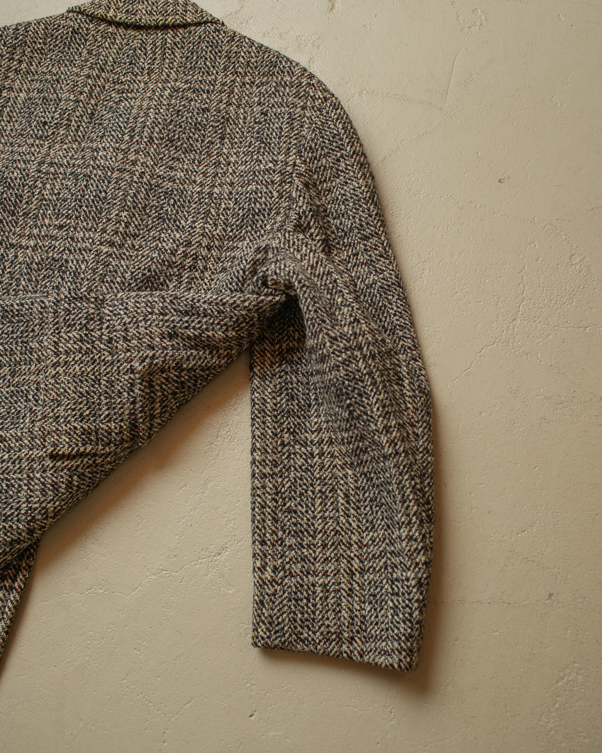 1950s German Belted Herringbone Check Wool Short Coat grey - XL