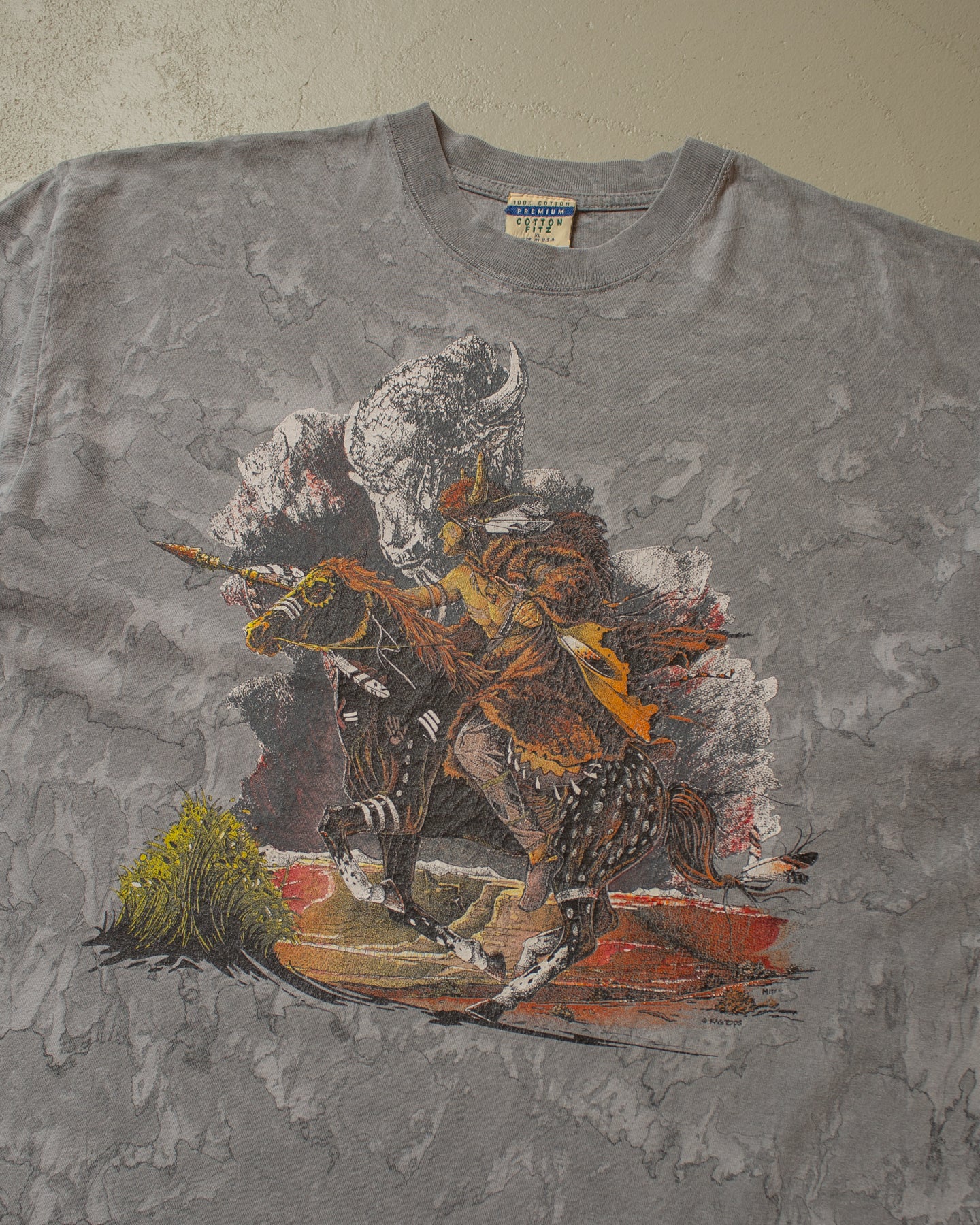 1990s Native American Tie Dye T-shirt grey - XL/XXL