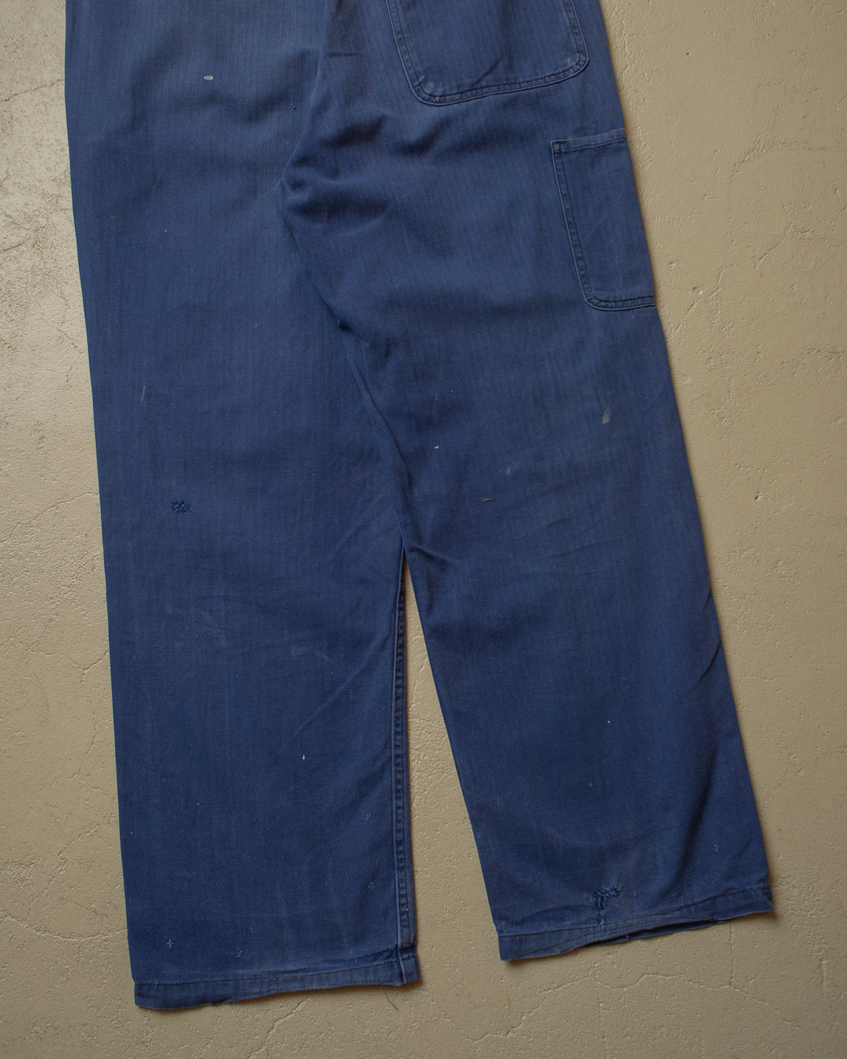 1960s German Herringbone Cotton Repaired Work Pants blue - W37 L28,5