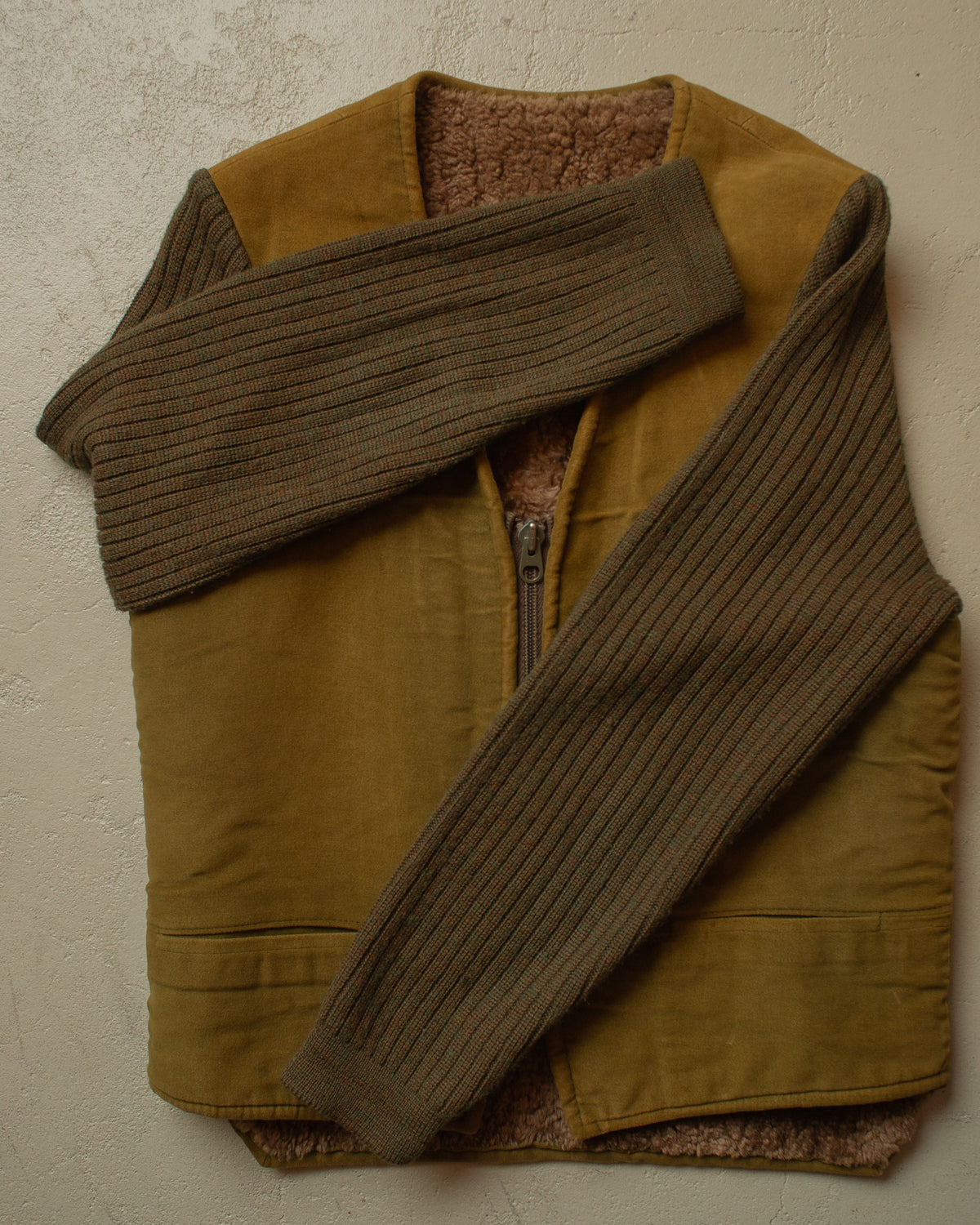 1940s/50s German Suede Leather Vest khaki - S/M