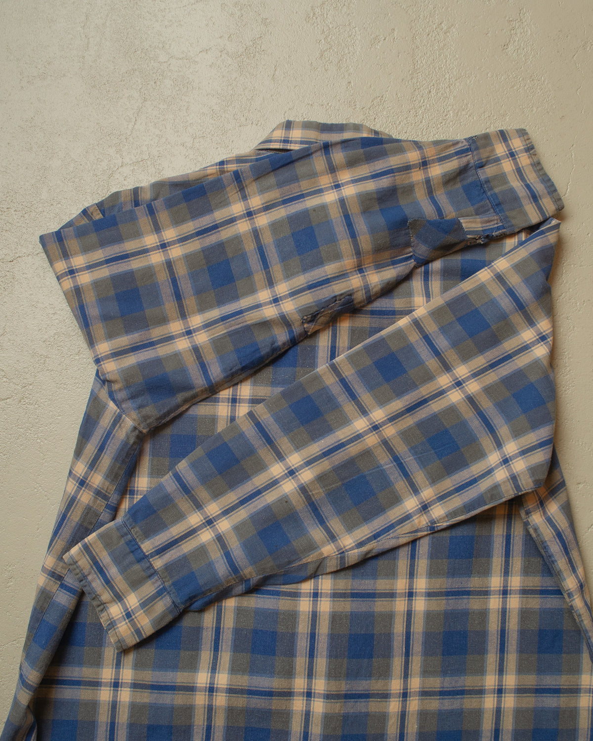 1960s Escort German repaired Cotton checkered Flannel blue - XL
