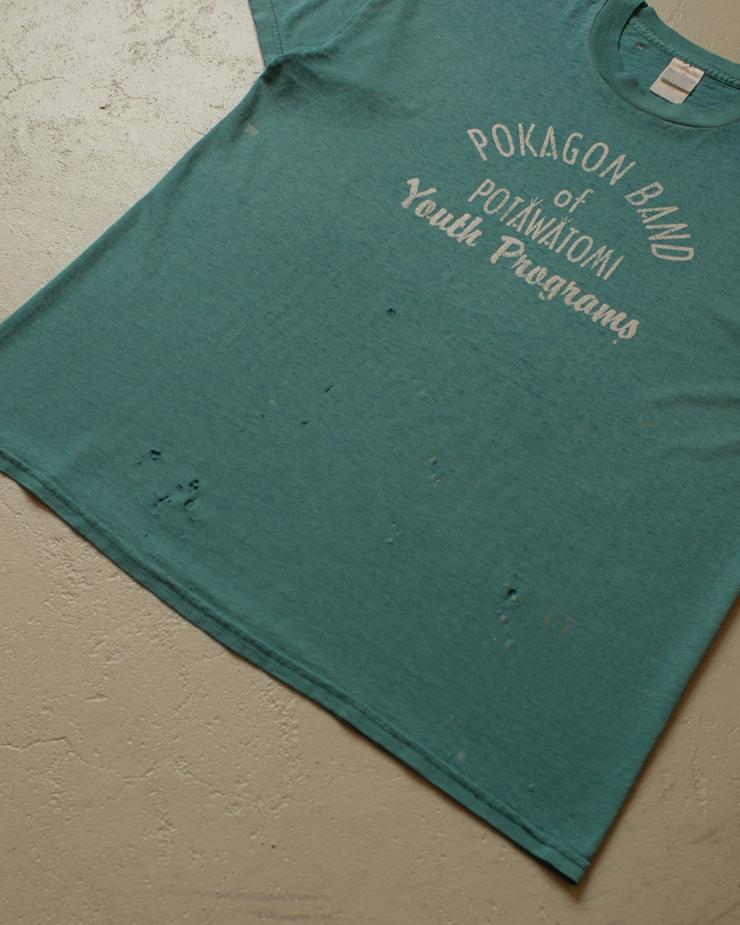 1990s distressed Pokagon Band T-shirt green - XL/XXL