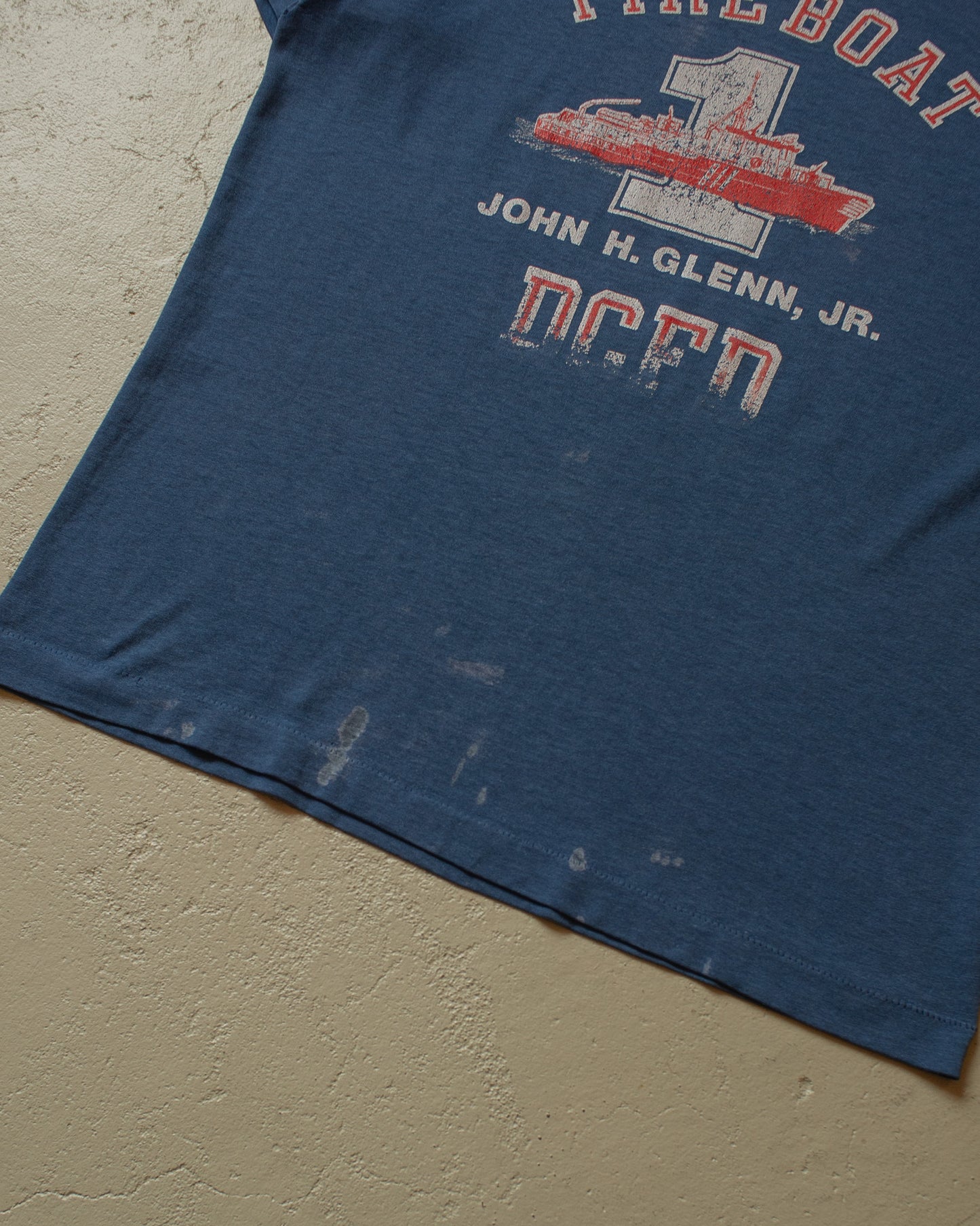1990s stained FDNY Fireboat T-shirt blue - M