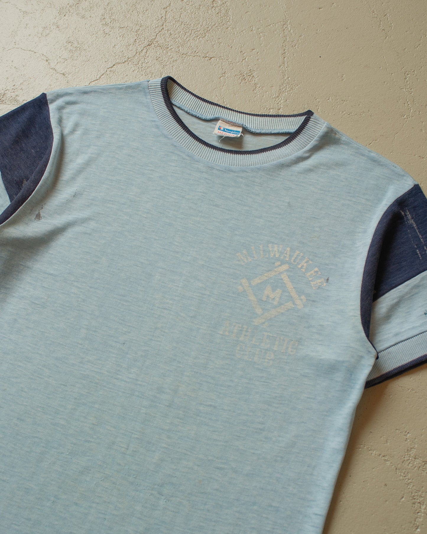 1970s distressed Champion Milwaukee Athletic Club T-shirt blue - S/M