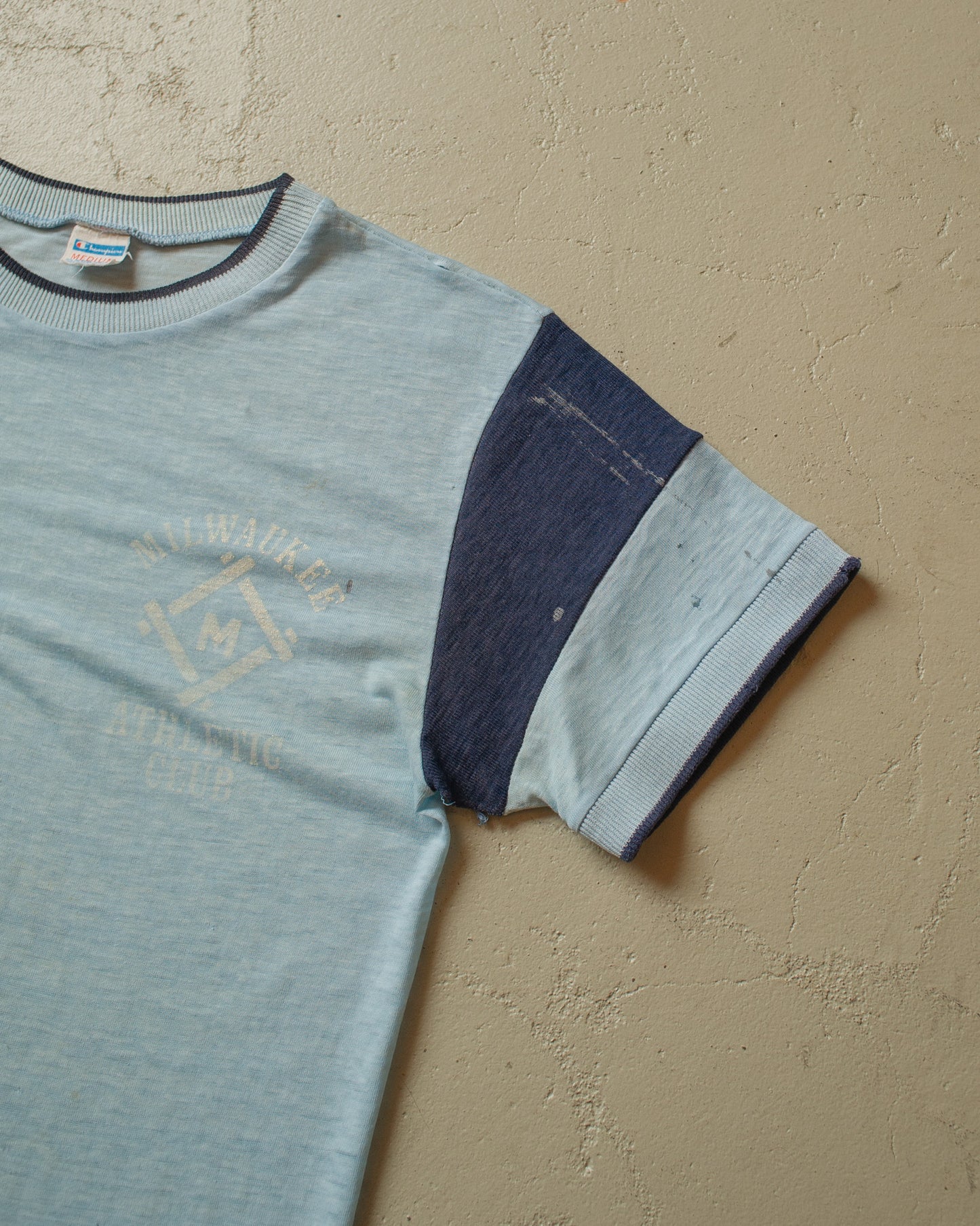 1970s distressed Champion Milwaukee Athletic Club T-shirt blue - S/M
