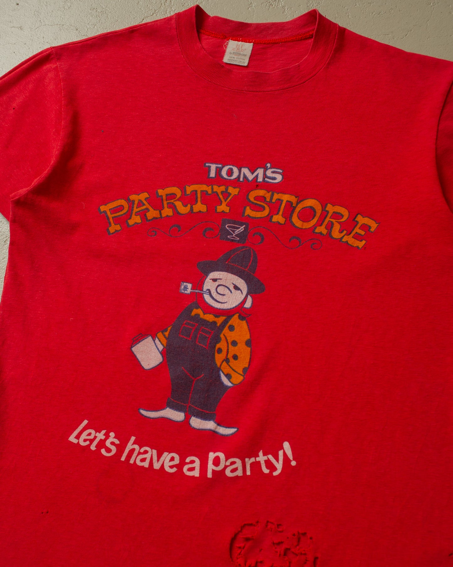 1980s distressed Tom`s Partystore T-shirt red - S/M