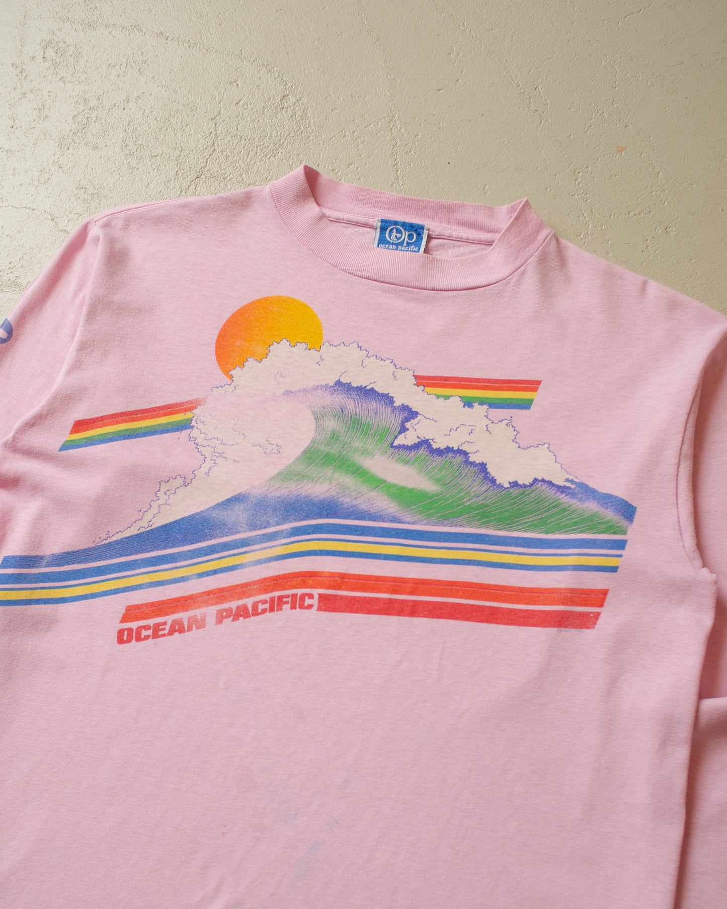 1980s distressed Ocean Pacific "The Wave" Longsleeve pink - M/L