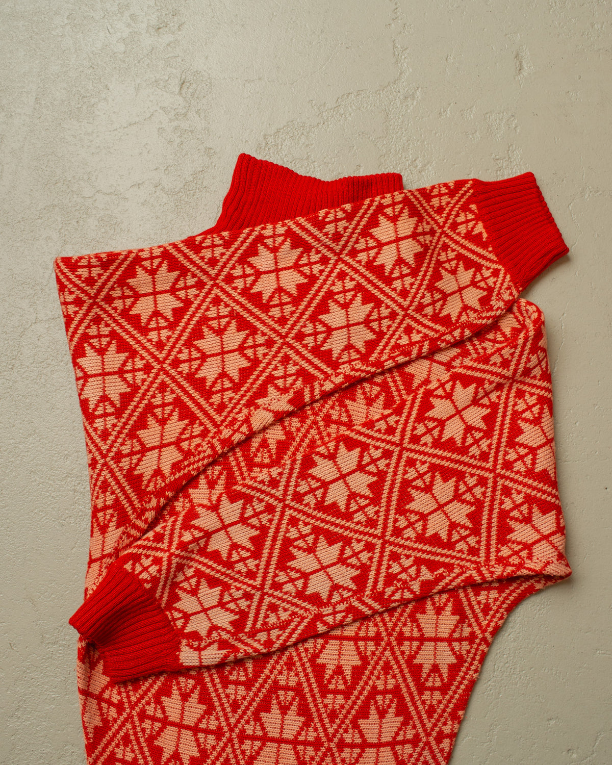 1940s/50s German Womens Wool Pattern Knit Sweater orange - M/L