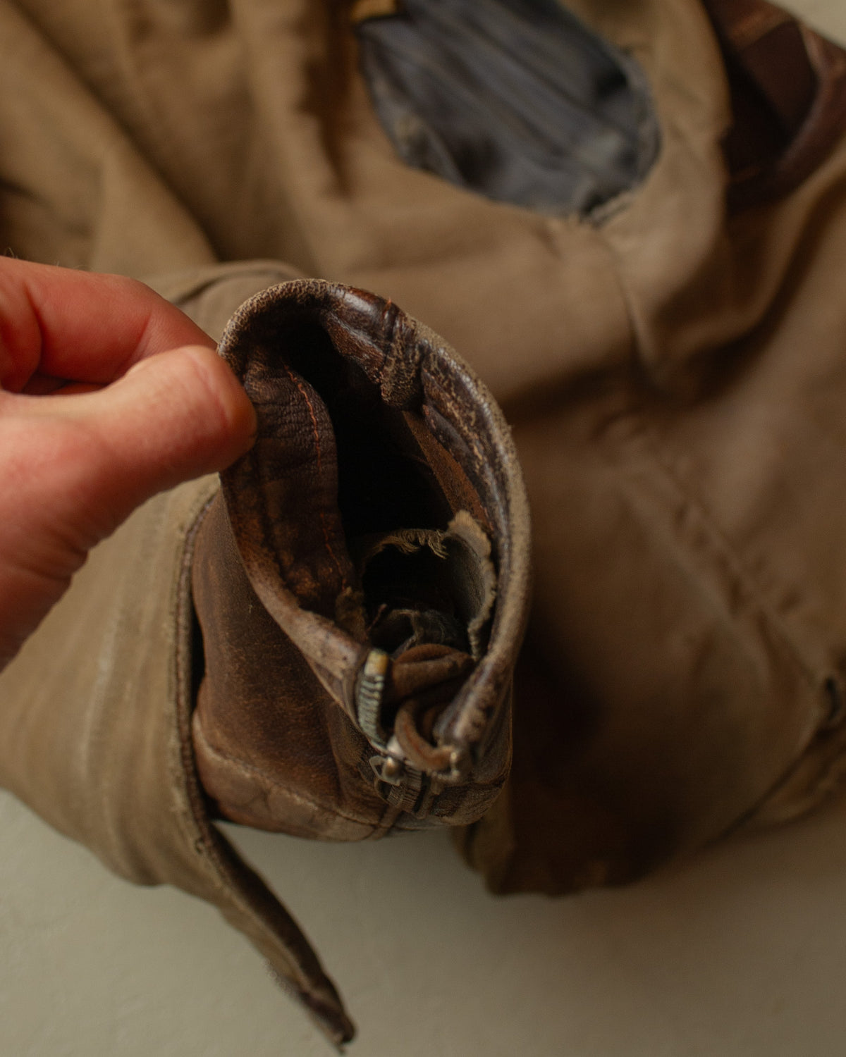 1940s/50s German Faded Biker Leather Jacket brown - M