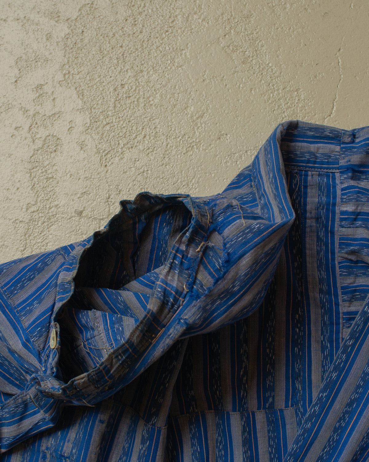 ca. 1920s East European Homemade striped Work Shirt blue - M