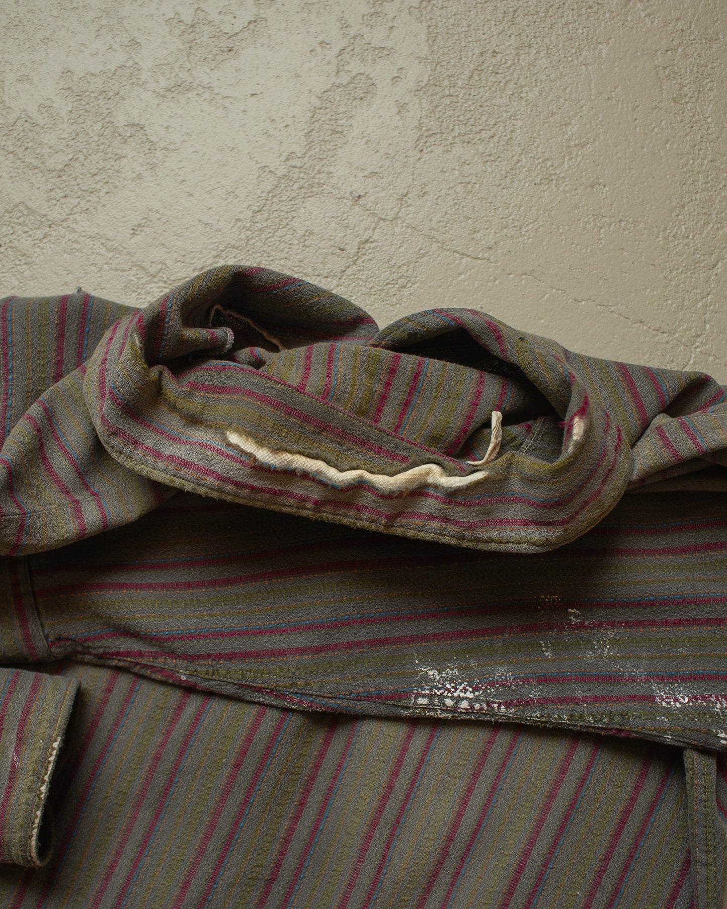 1950s distressed striped Kent Collar Shirt grey - M