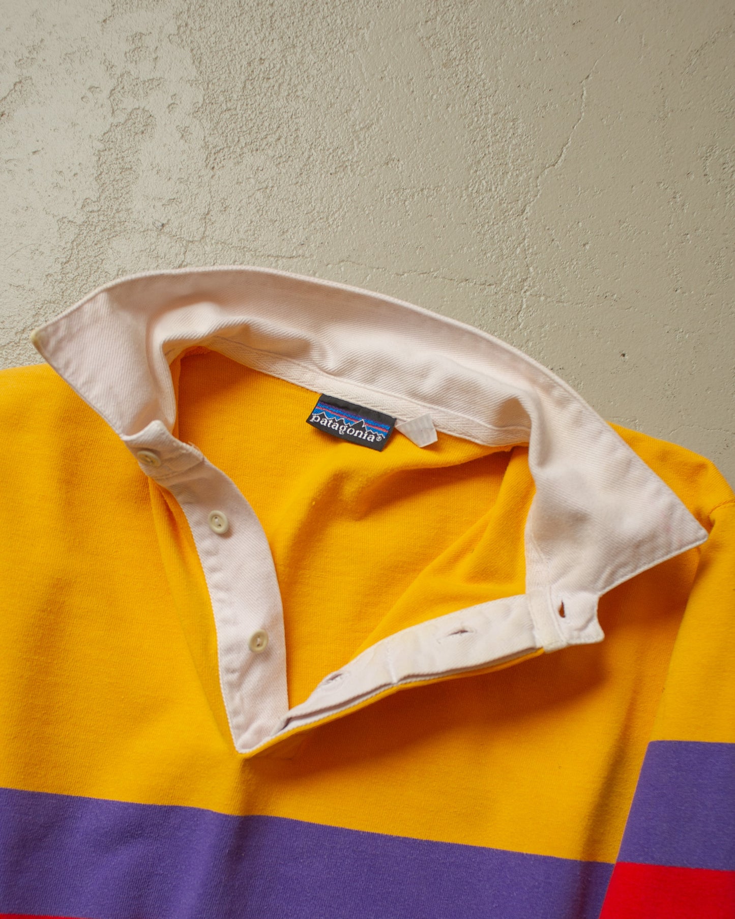 1980s Patagonia striped Rugby Shirt yellow - L