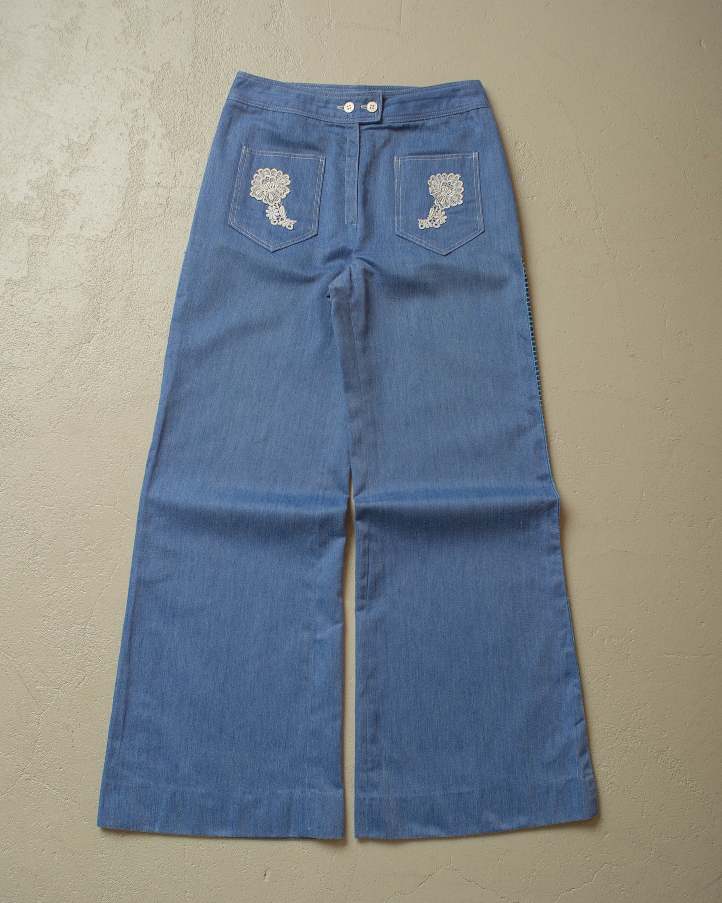 1970´s Embroidered Bellbottom Pants blue - W27 L31