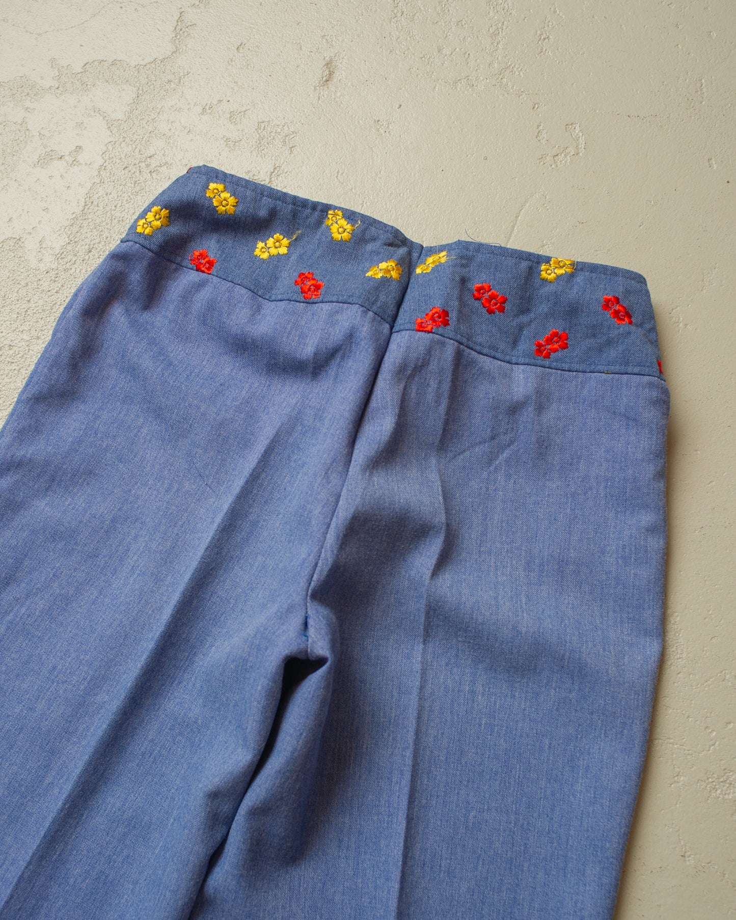 1970s Floral Pleated Bellbottom Pants blue - W28 L31