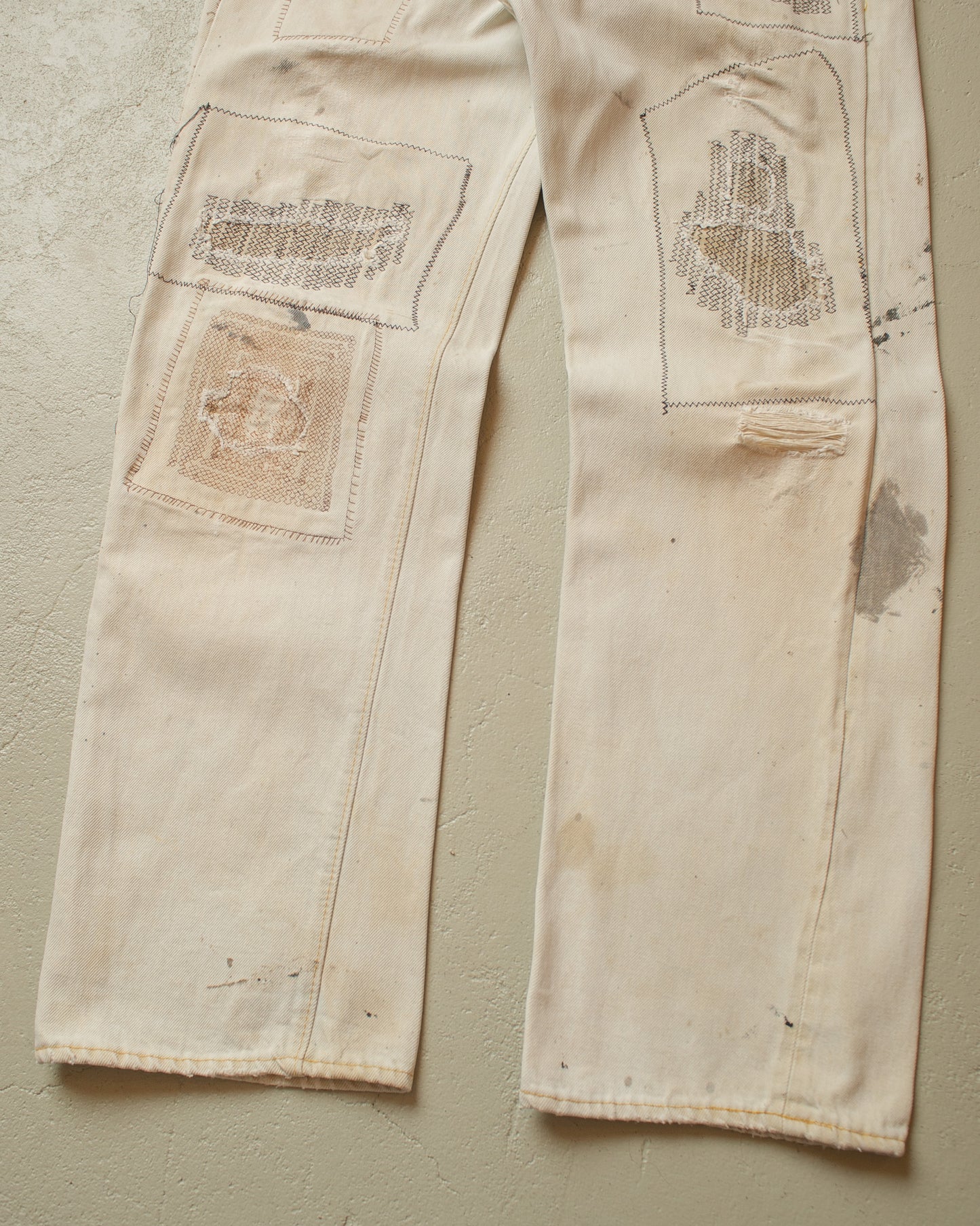 1980s Levi´s 501 Selvedge Overdyed Repaired Jeans white - W32 L31